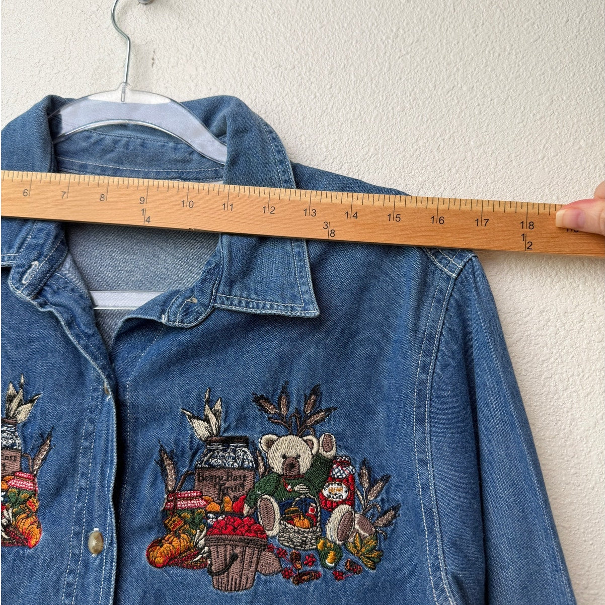 Cabin Creek Vintage Denim Embroidered Teddy Bear Shirt PL