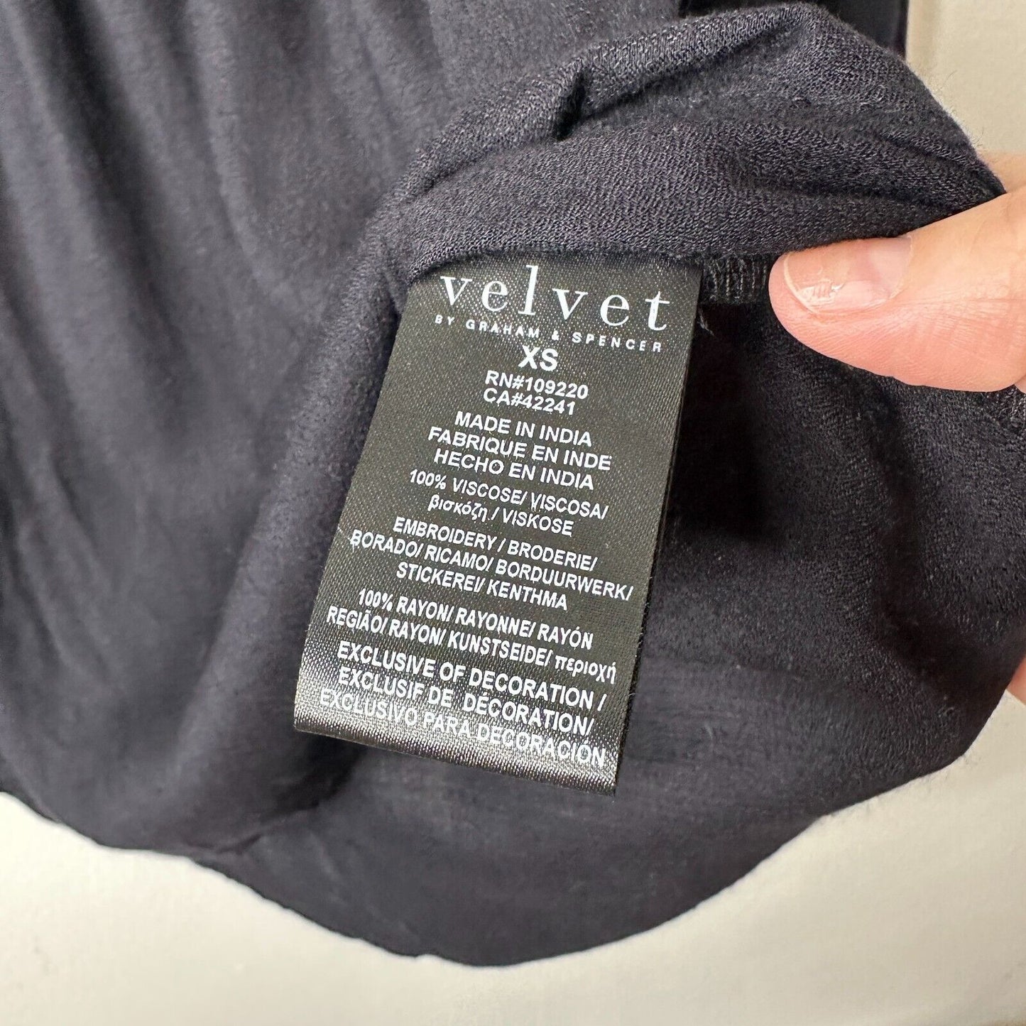 Velvet By Graham & Spencer Eva Black Peasant Top Pastel Embroidered Neck XS