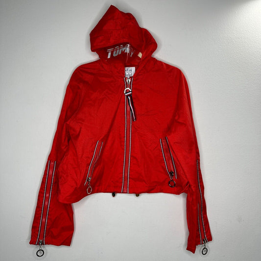 Tommy X Gigi Hadad Visor K-Way Jacket Flame Scarlet-Red Front Zip Mesh Lining SM