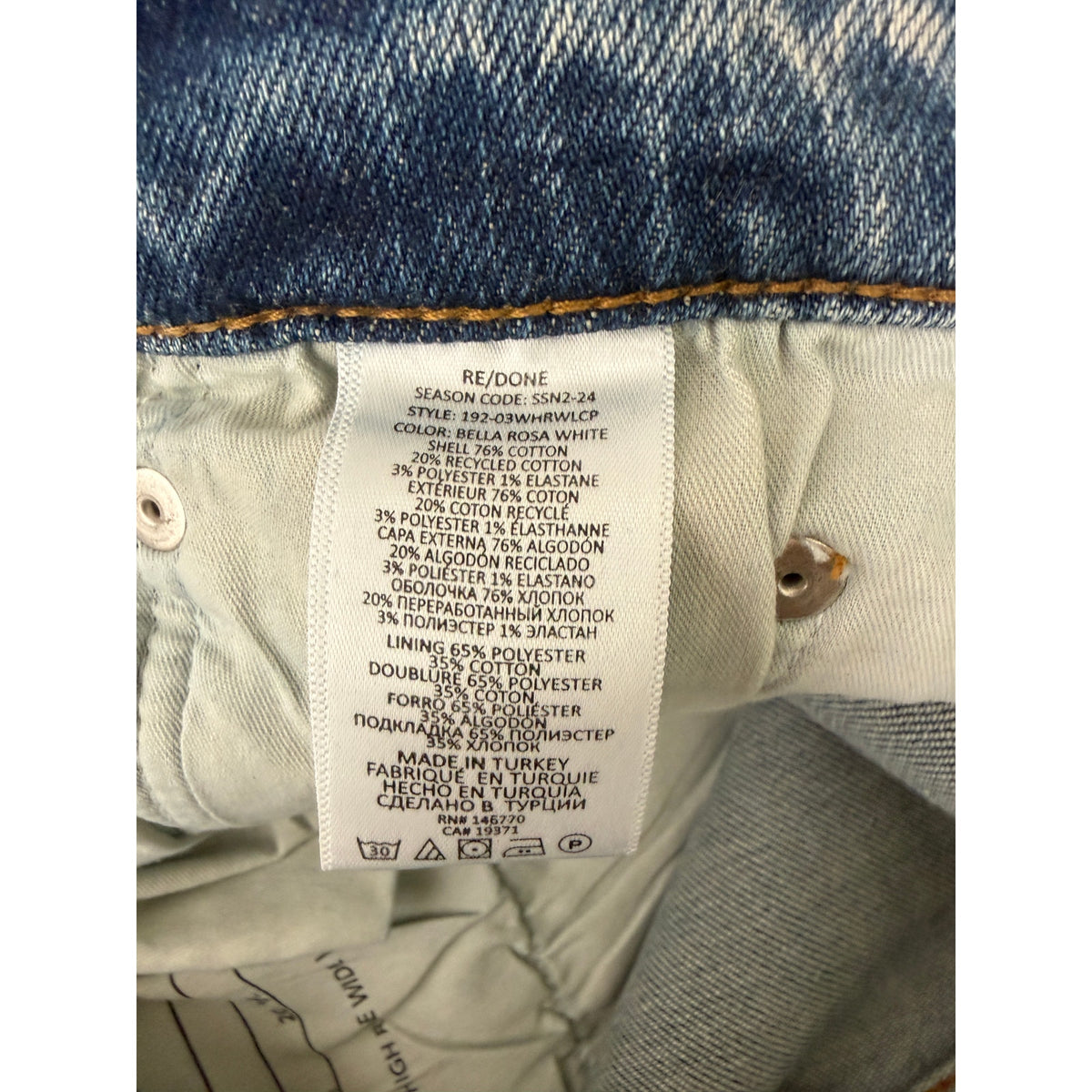 RE/DONE Blue High Rise Wide Leg Crop Jeans Women's 26