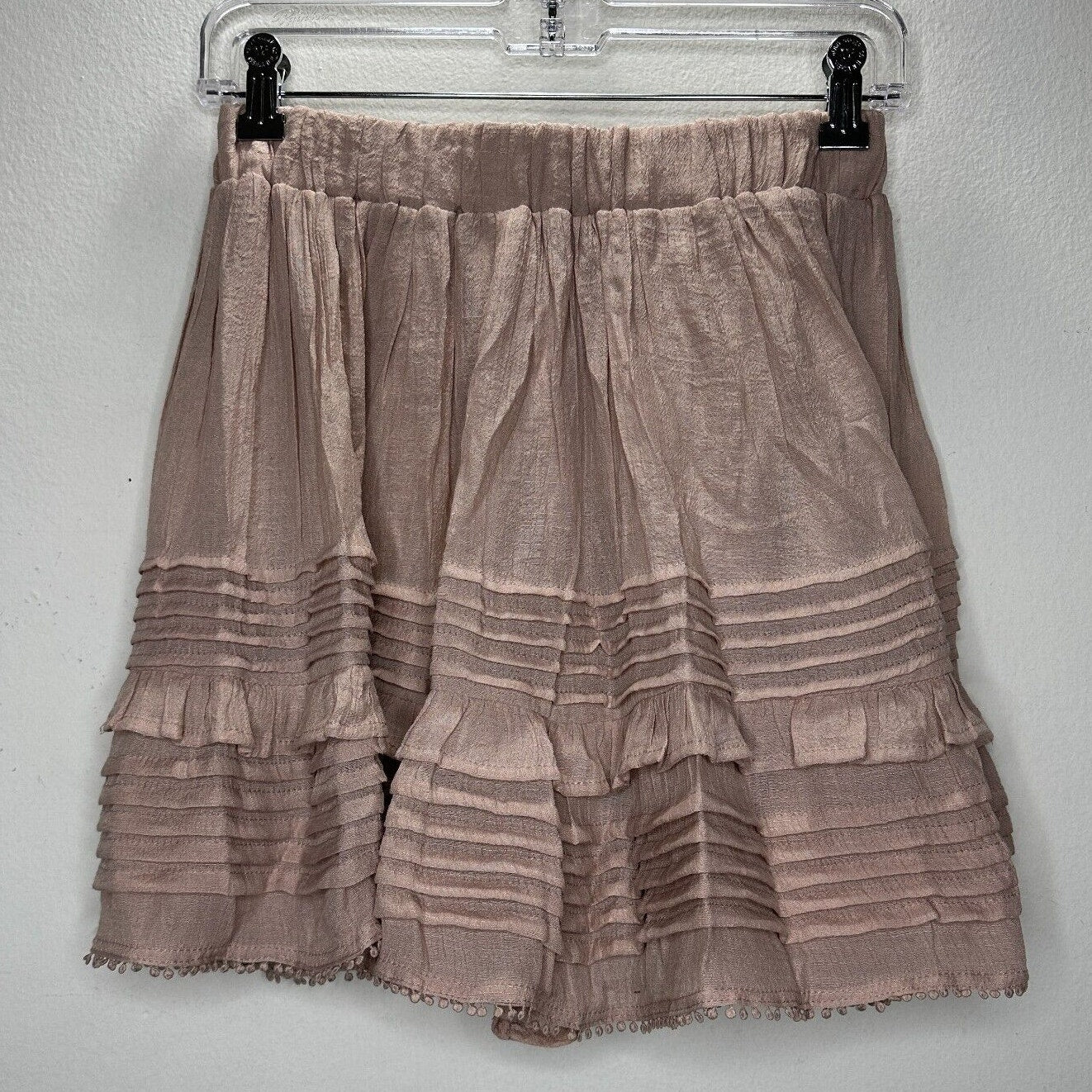 NWT Mustard Seed Poppy & Stella Dusty Rose Lined Pleated Teri Ruffle Mini Med