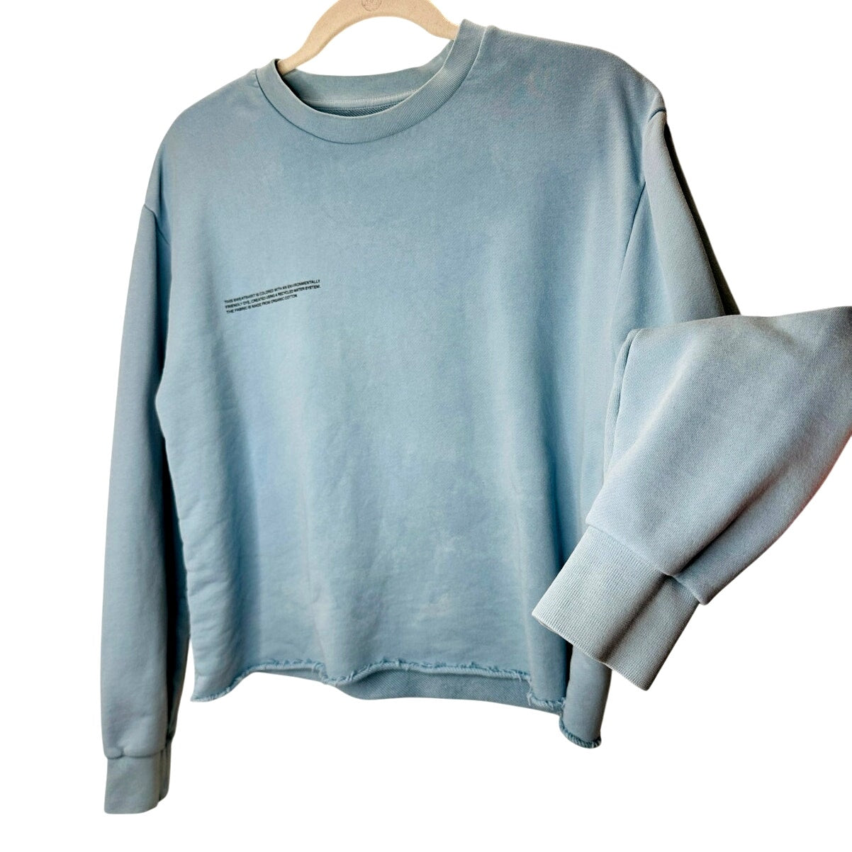 Pangaia Light Blue Long Sleeve Raw Cut Cropped Hem Round Neck Sweater S