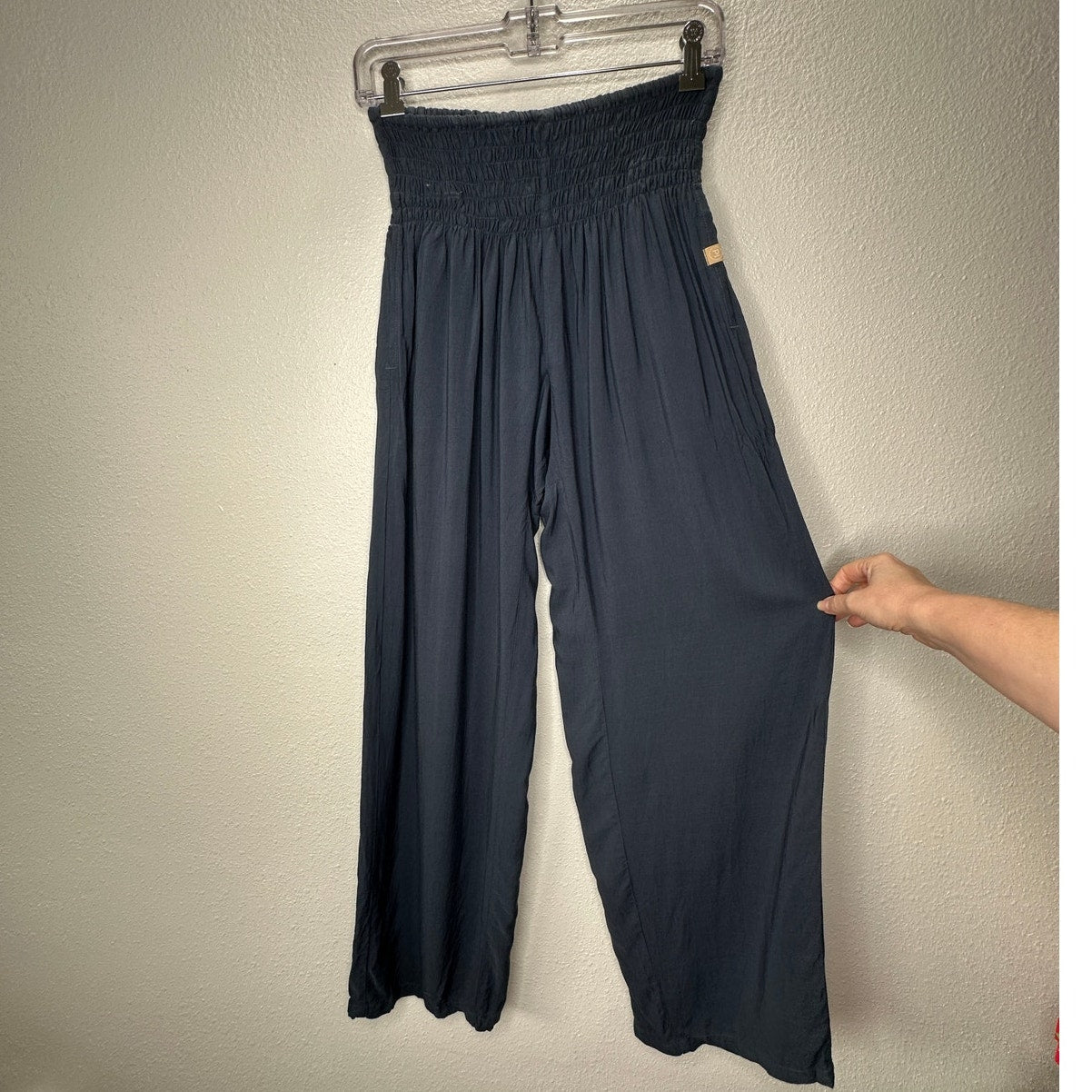 NWT Paradise Island Navy Blue Ruched Drawstring Wide Leg Casual Pants OS