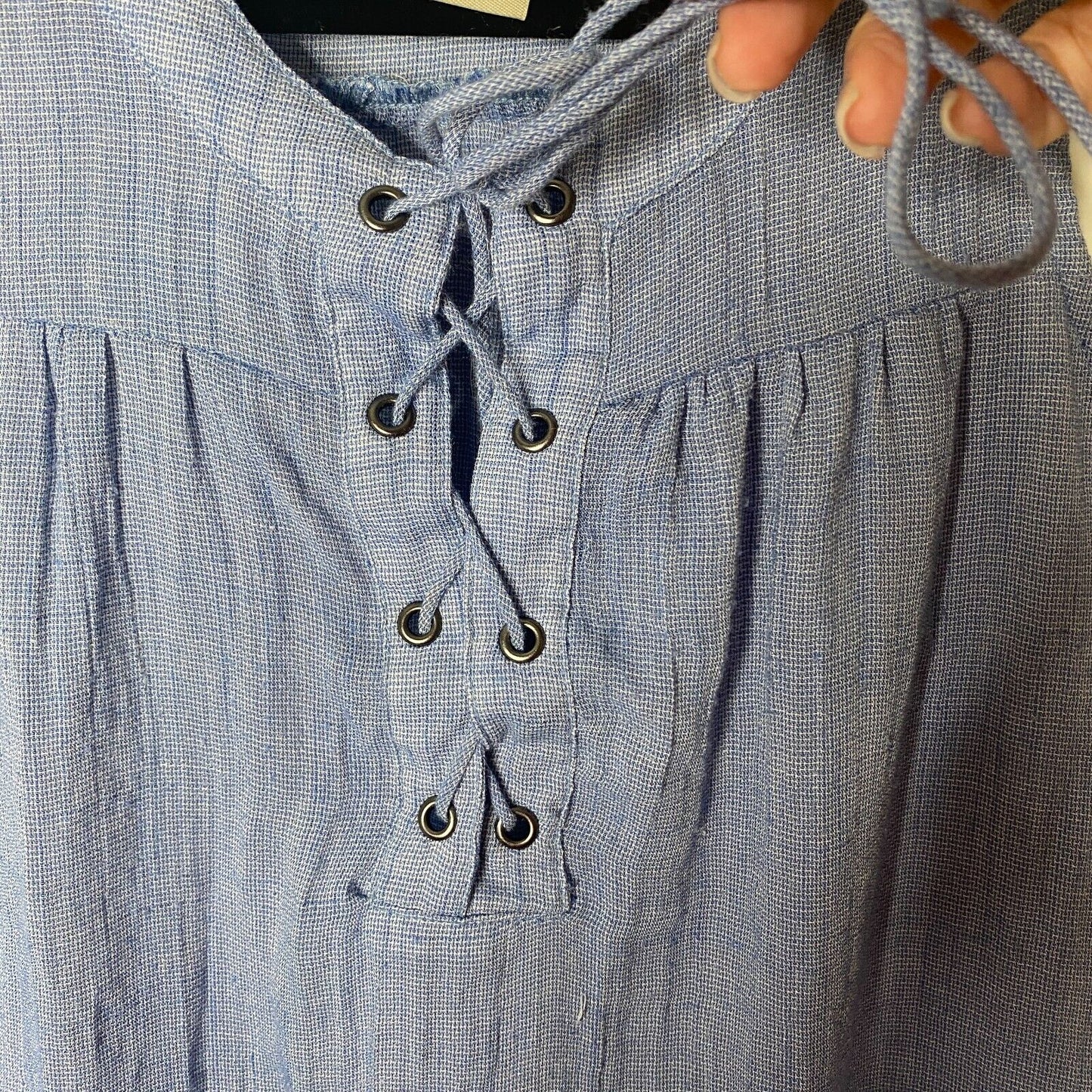 Allison Joy Blue Front Lace-Up Curved Hem Sleeveless Flowy Tank Top Blouse XS