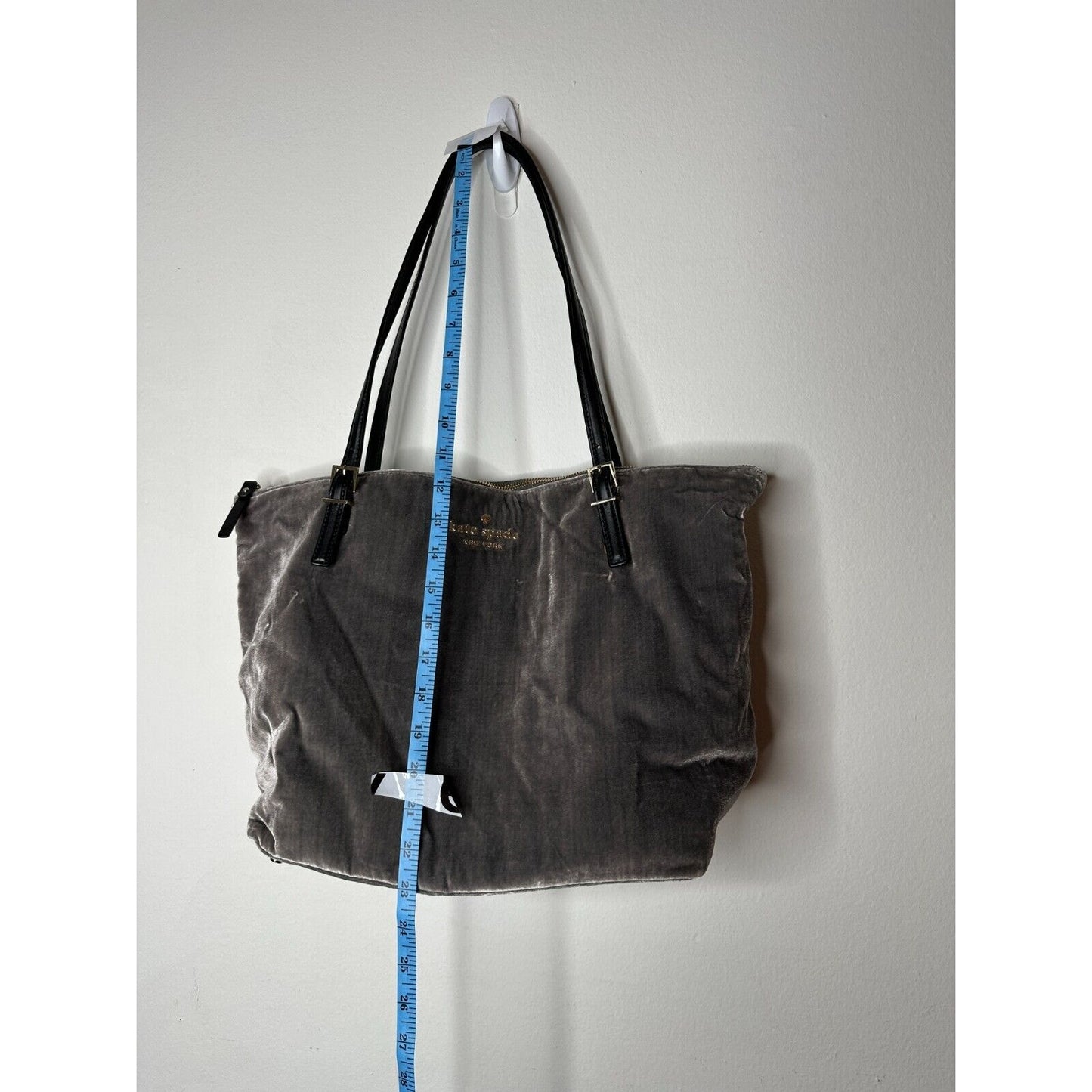 NWOT Kate Spade Dark Gray Kona Dawn Place Velvet Leather Handle Tote Bag L