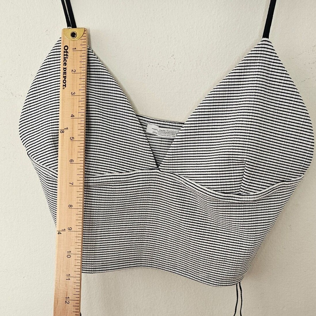Zara Navy & White Stripe Spaghetti Strap VNeck Bralette Style Crop Top Large