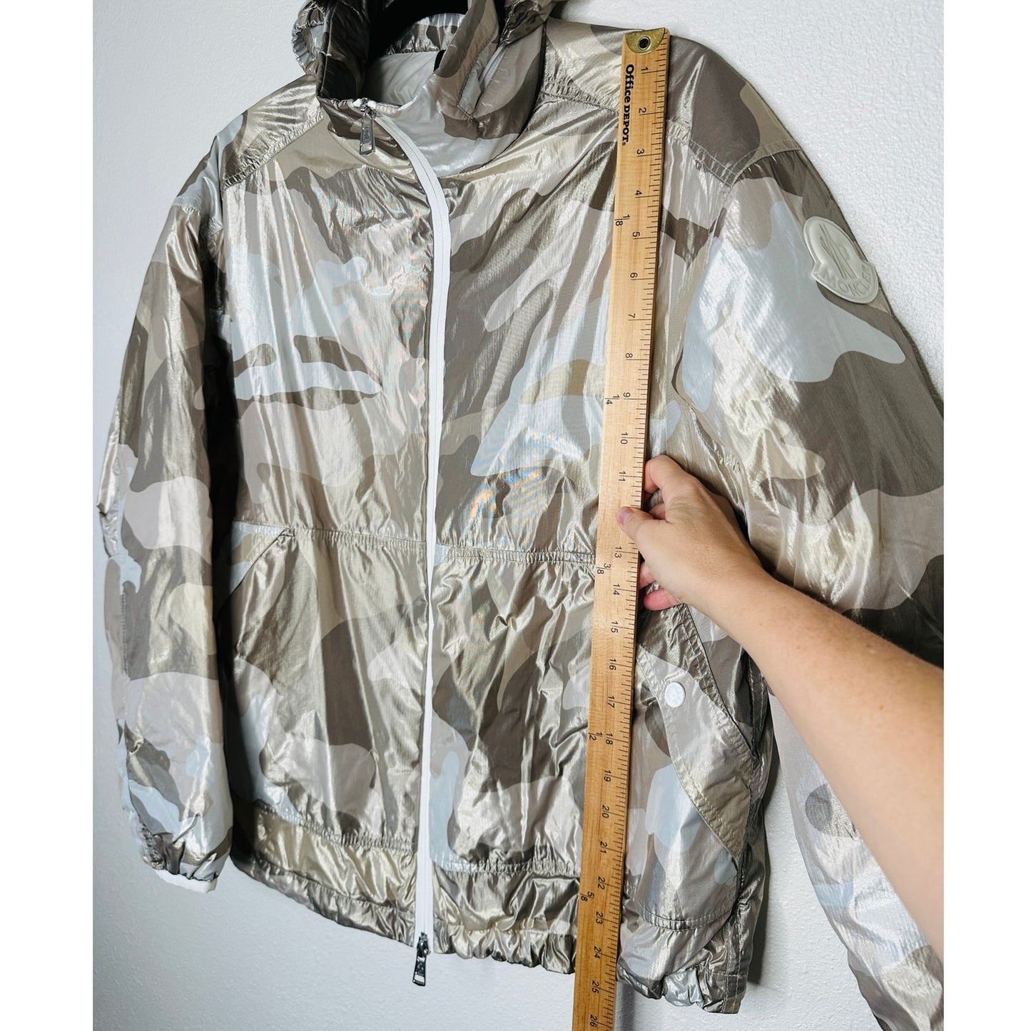 Moncler Menchib Metallic Camo Hooded Jacket Sand Cream Lightweight Zip Coat