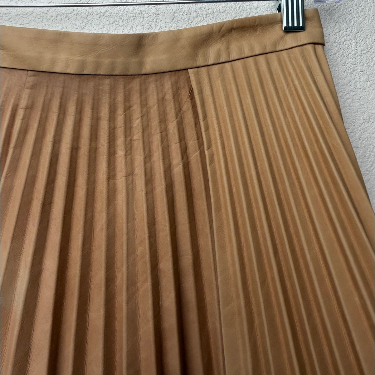 August Getty Atelier Accordion Pleat Leather Maxi Skirt Tan Women's US 2