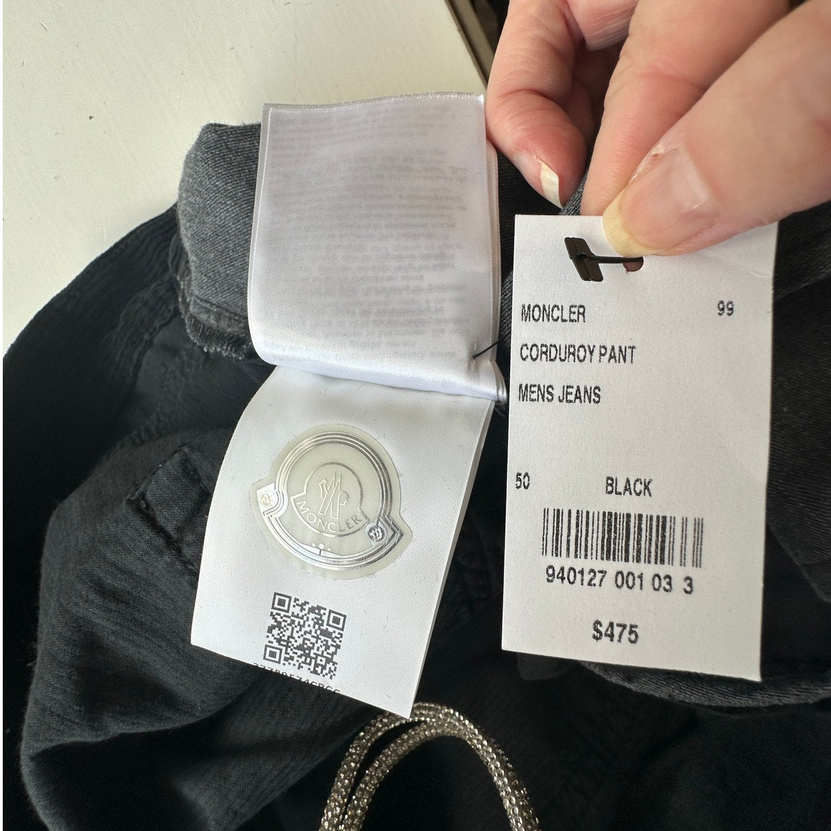 NWT Moncler 7 Fragment Corduroy Pants Black Men’s 50 Side Code Print
