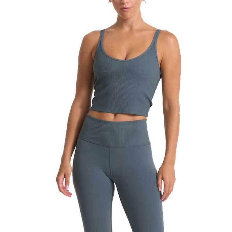 Vuori Steel Green Front V Strappy Back Rib Knit Sports Bra XS