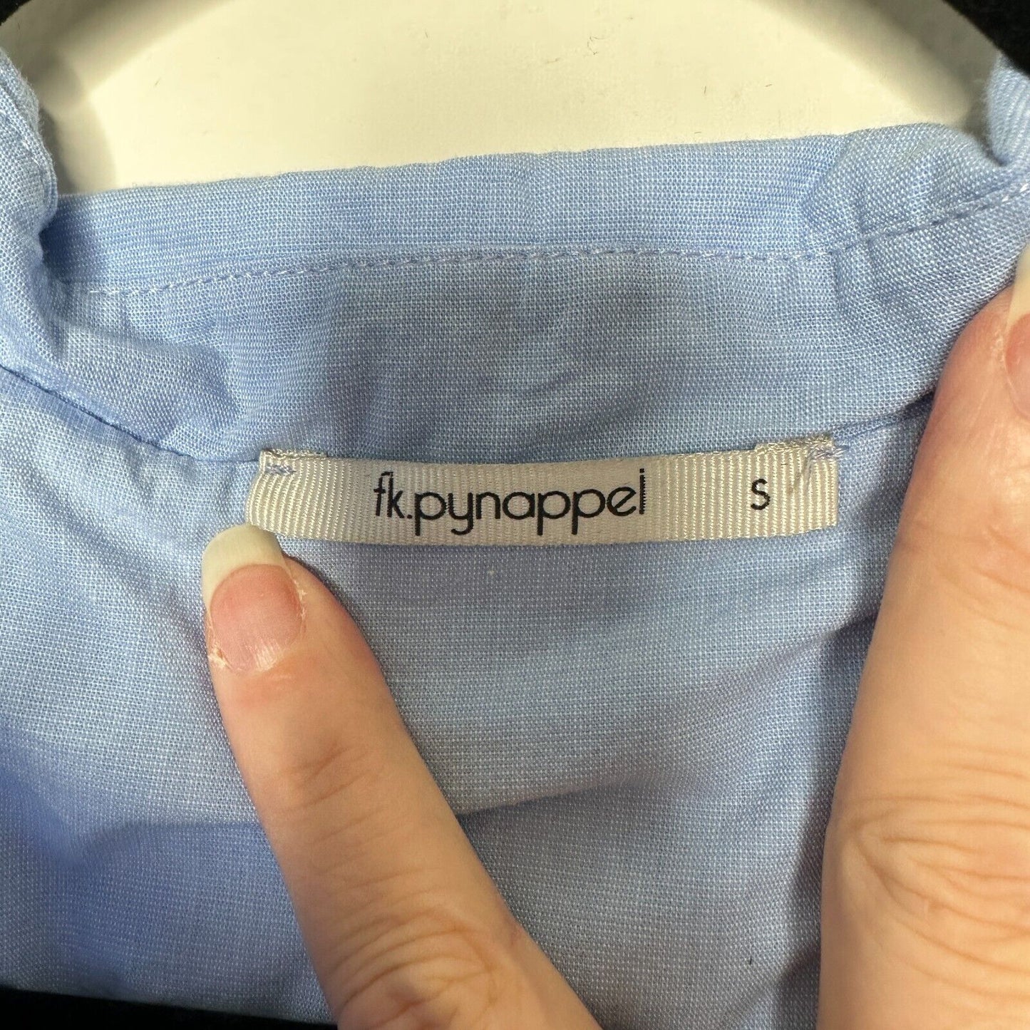 Chic Light Denim Blue Ruffled Cold Shoulder Half Front Button Flowy Blouse Small