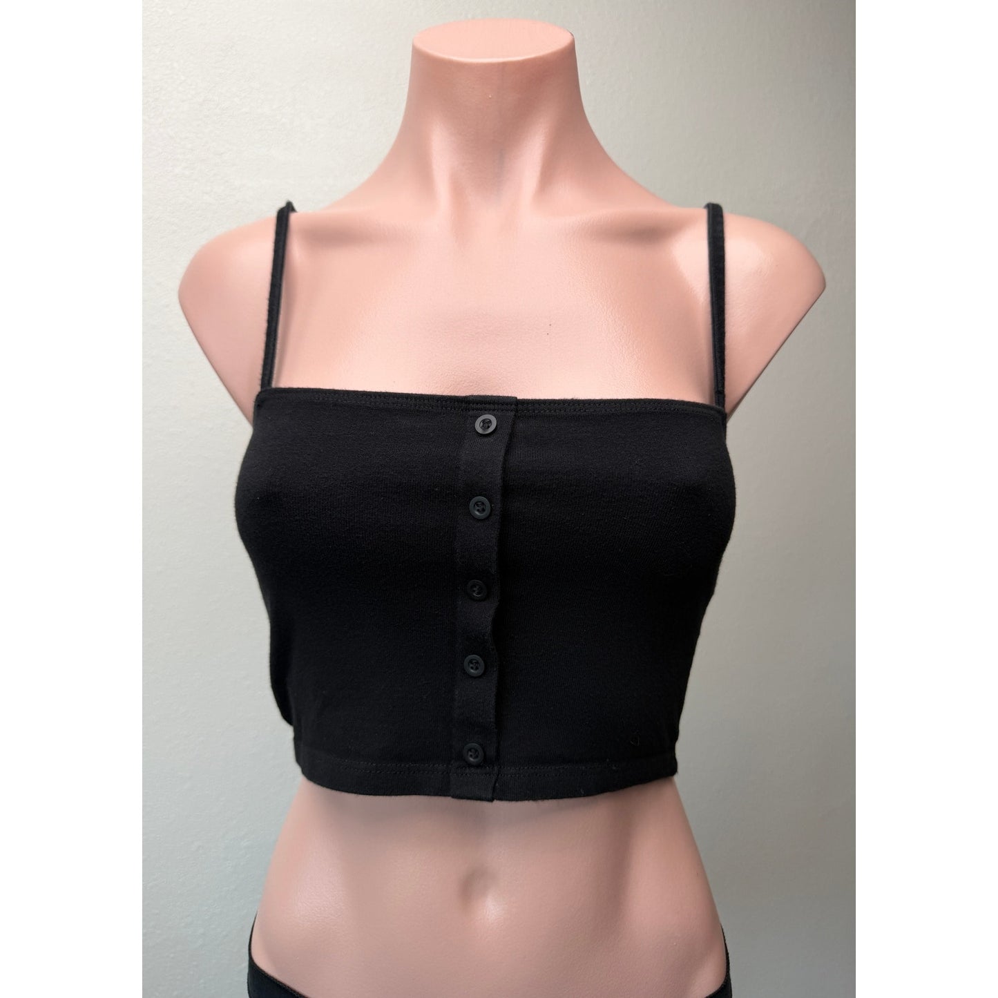 Brandy Melville Black Button Crop Tank Womens XS