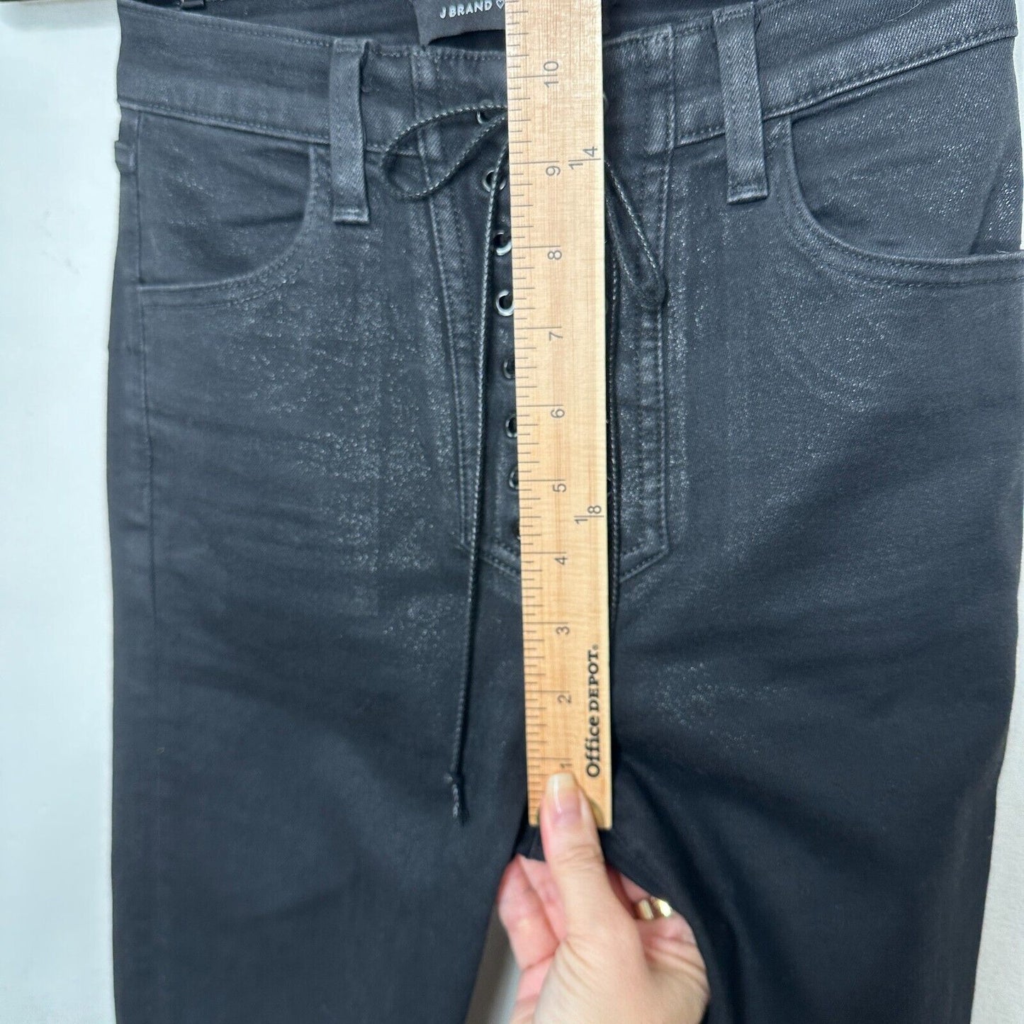 J Brand Steph Shep Charcoal Black High-Rise Laced Up Skinny Jean Vendetta 25