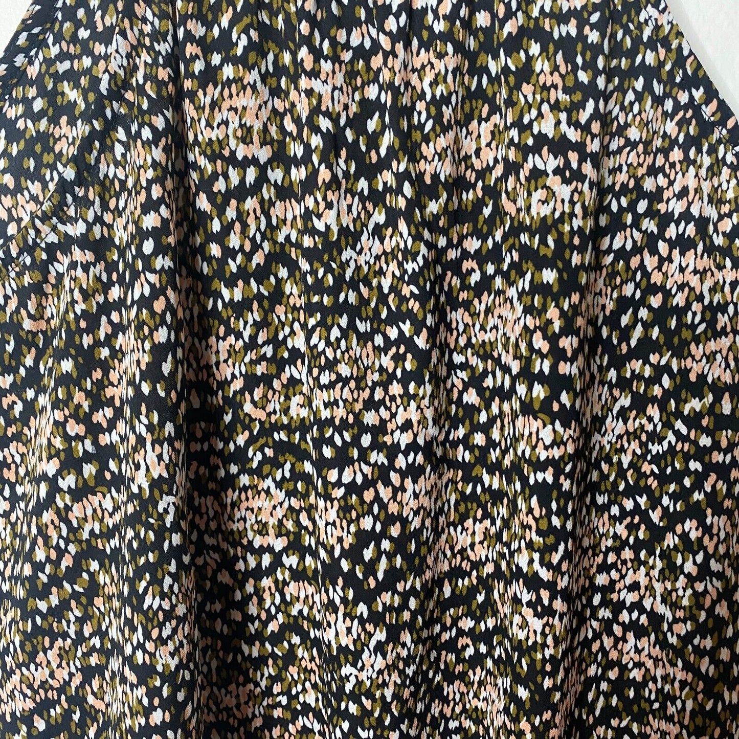 Allison Joy Black Peach Cream & Olive Print Halter Neck Sleeveless Tank Blouse S