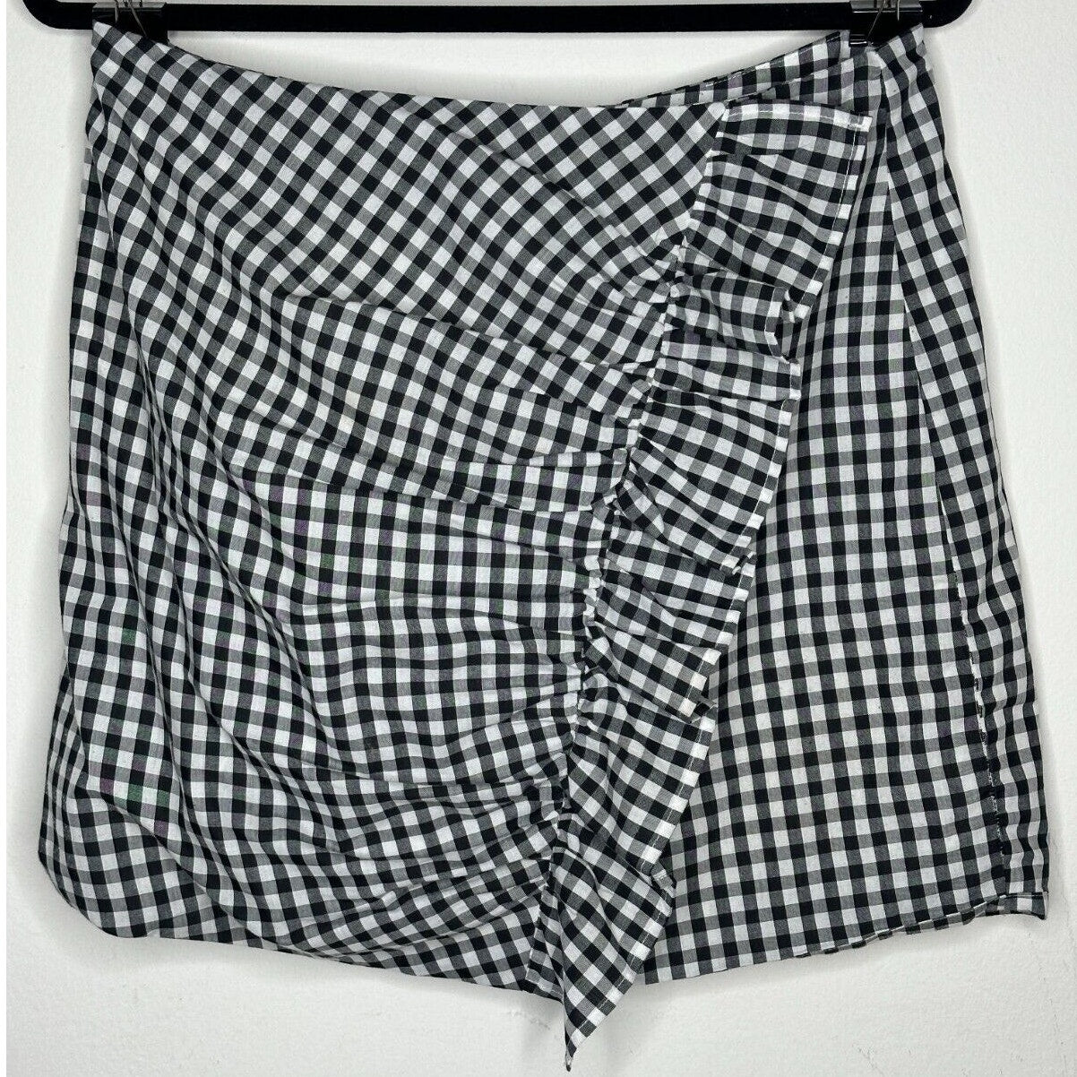 LOVERS + Friends Sassy Lisa Gingham Black White Check Ruffle Mini Skirt Large