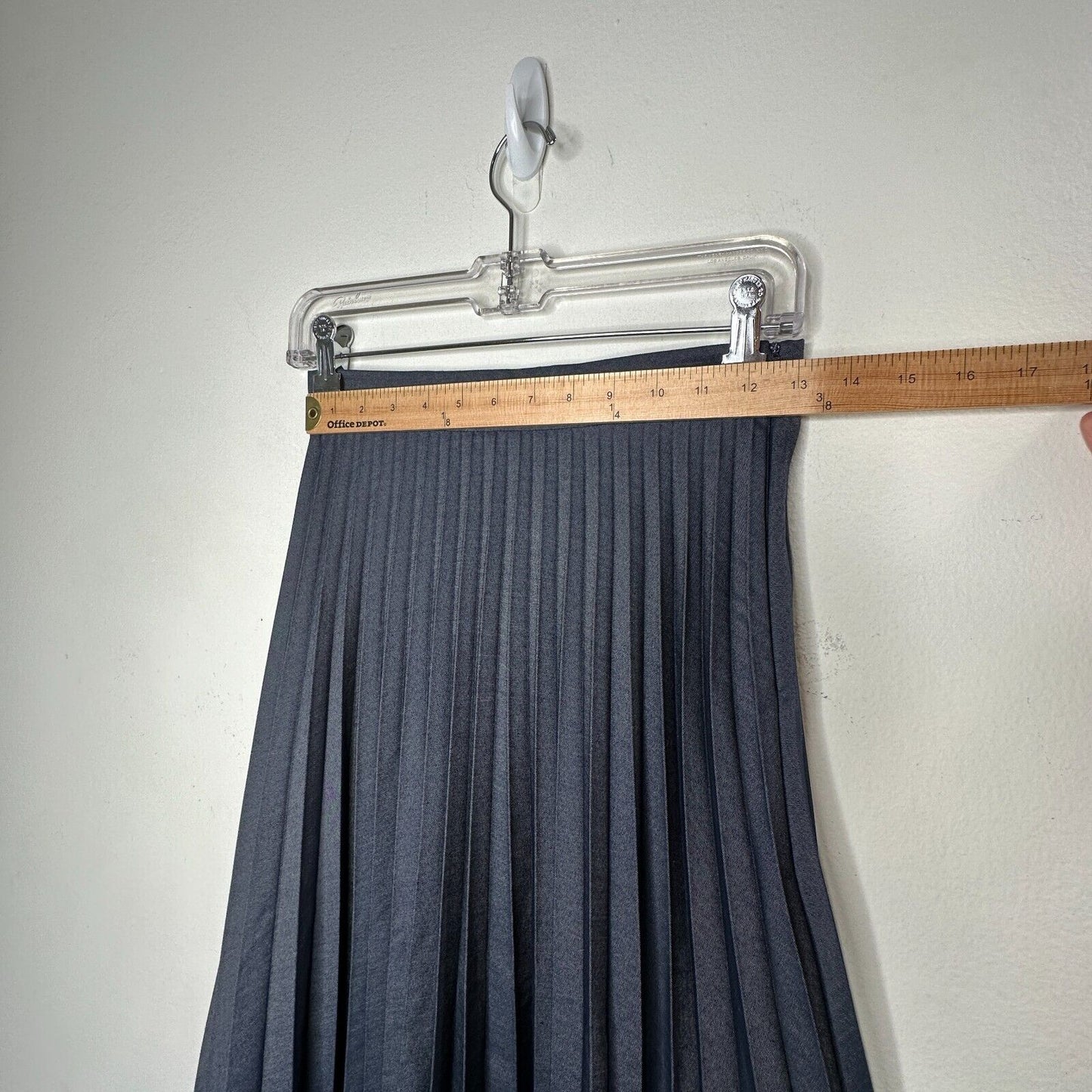 Zara Dark Blue Wash Box Pleated Denim Look Midi Skirt Waistband Side Zipper XS