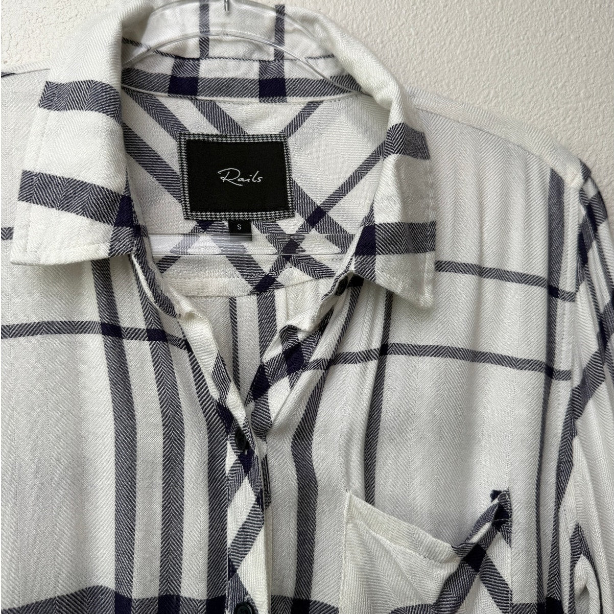 Rails White Navy Plaid Button Down Shirt Long Sleeve Women S