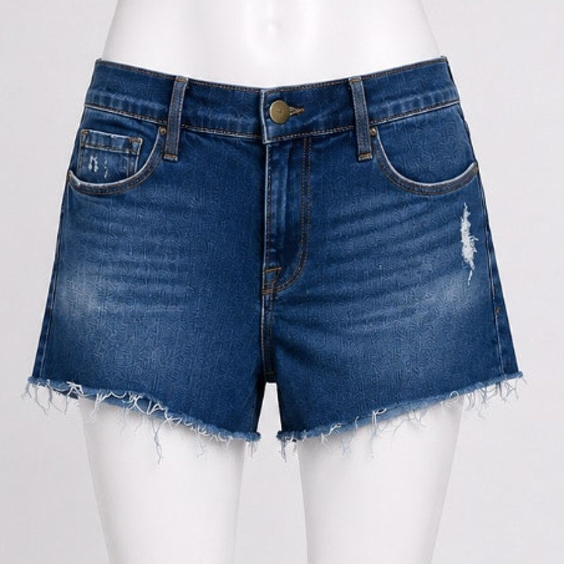 Frame Le Cut Off Azure Jean Shorts Raw Edge Frayed Hem Fading & Whiskering 28