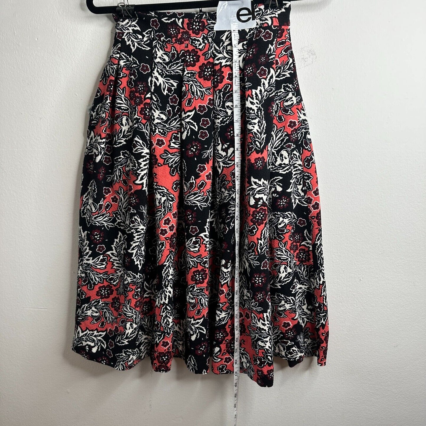 NWT H&M Flare Floral Print Peach Black & White Pleated Midi-Skirt Pockets 2
