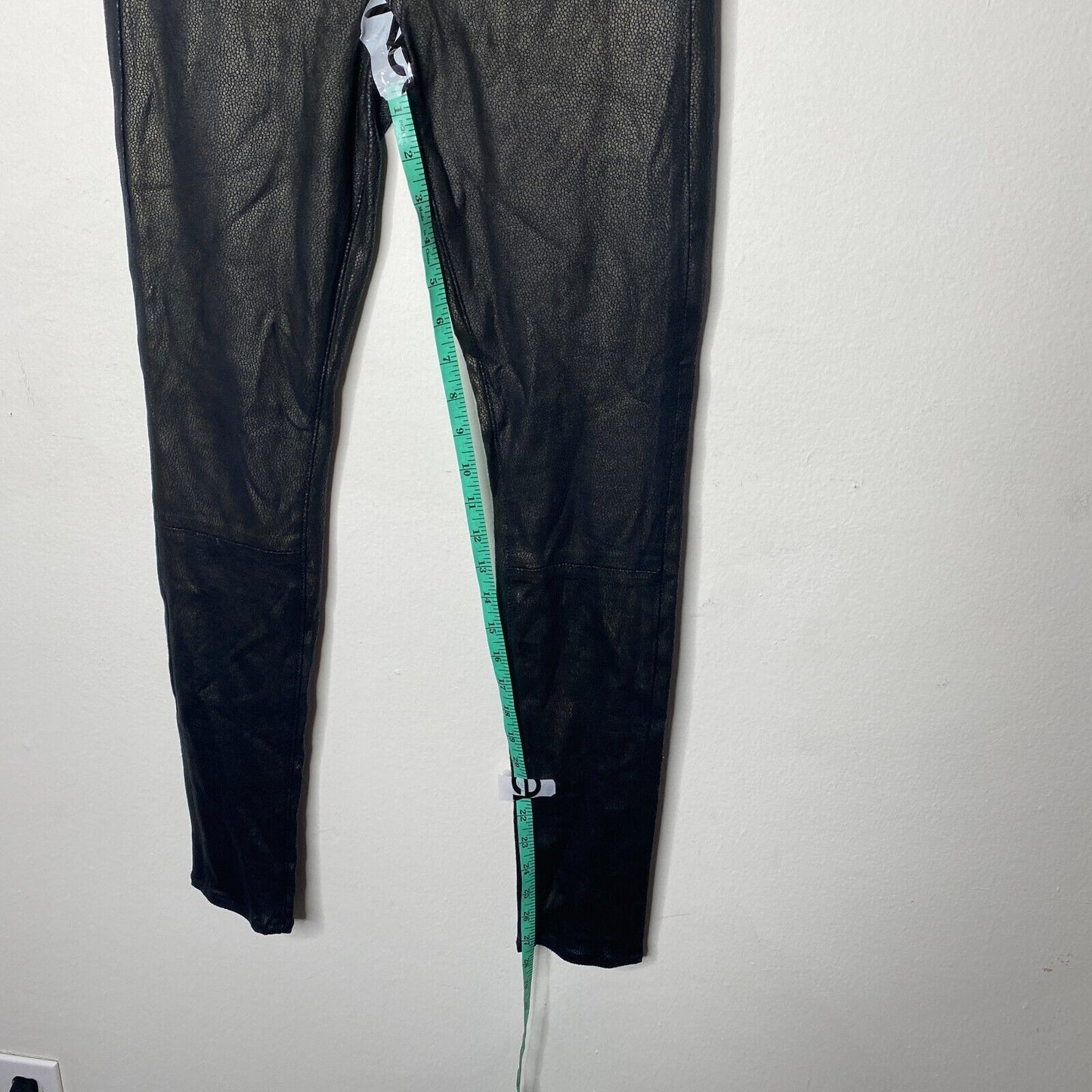 7 FAM Sexy Black Crackled Gold Shimmer Stretch Faux Leather Skinny Pant Size 24