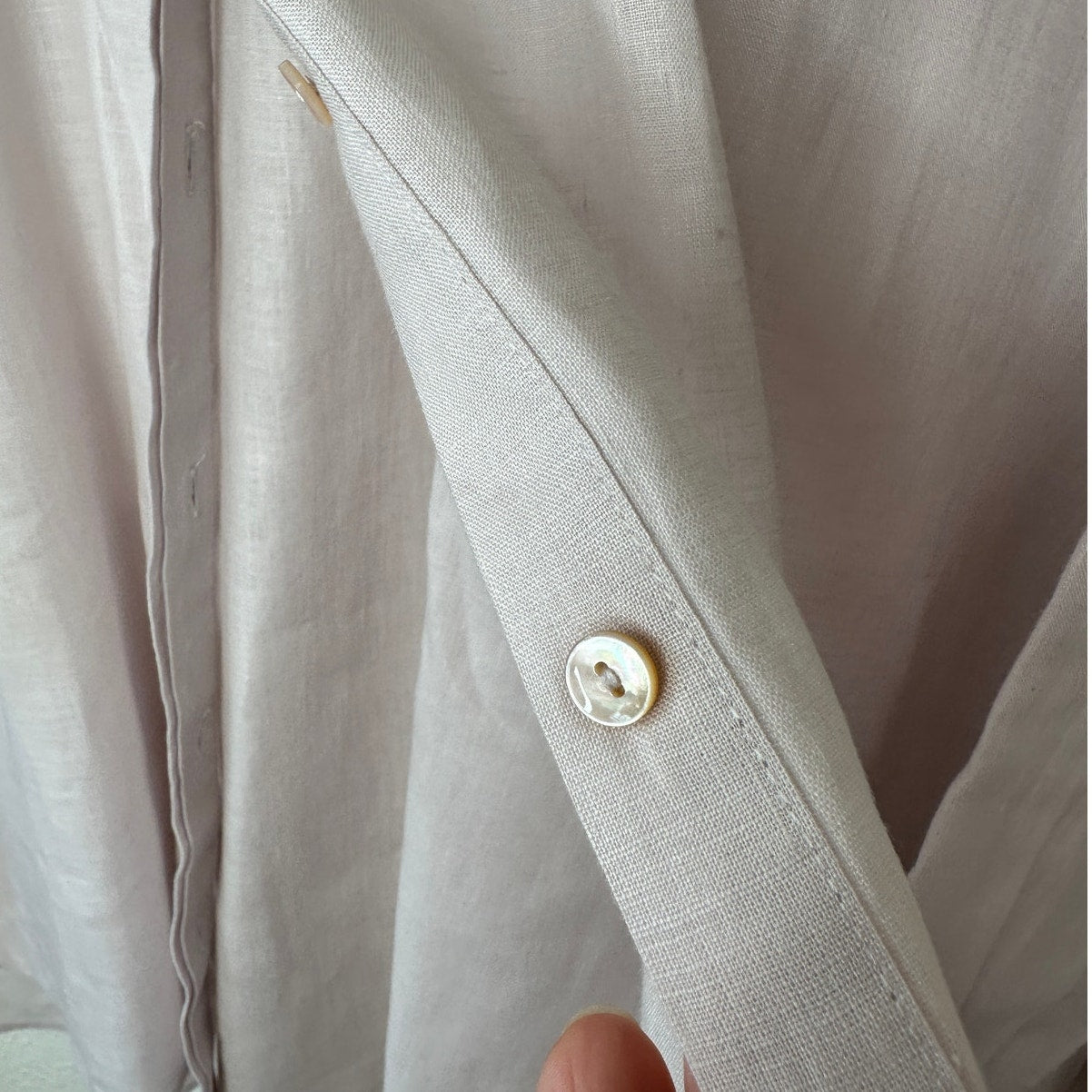 Eileen Fisher Pale Pink Organic Handkerchief Linen Mandarin Collar Shirt L