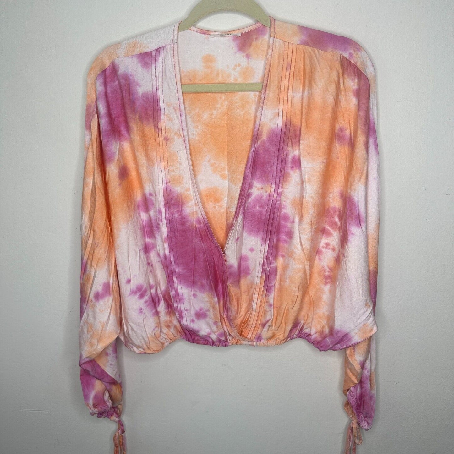 Revolve Tularosa Dolce Deep-V Pastel Tie Dye Pintuck Top Cuff Ties Medium