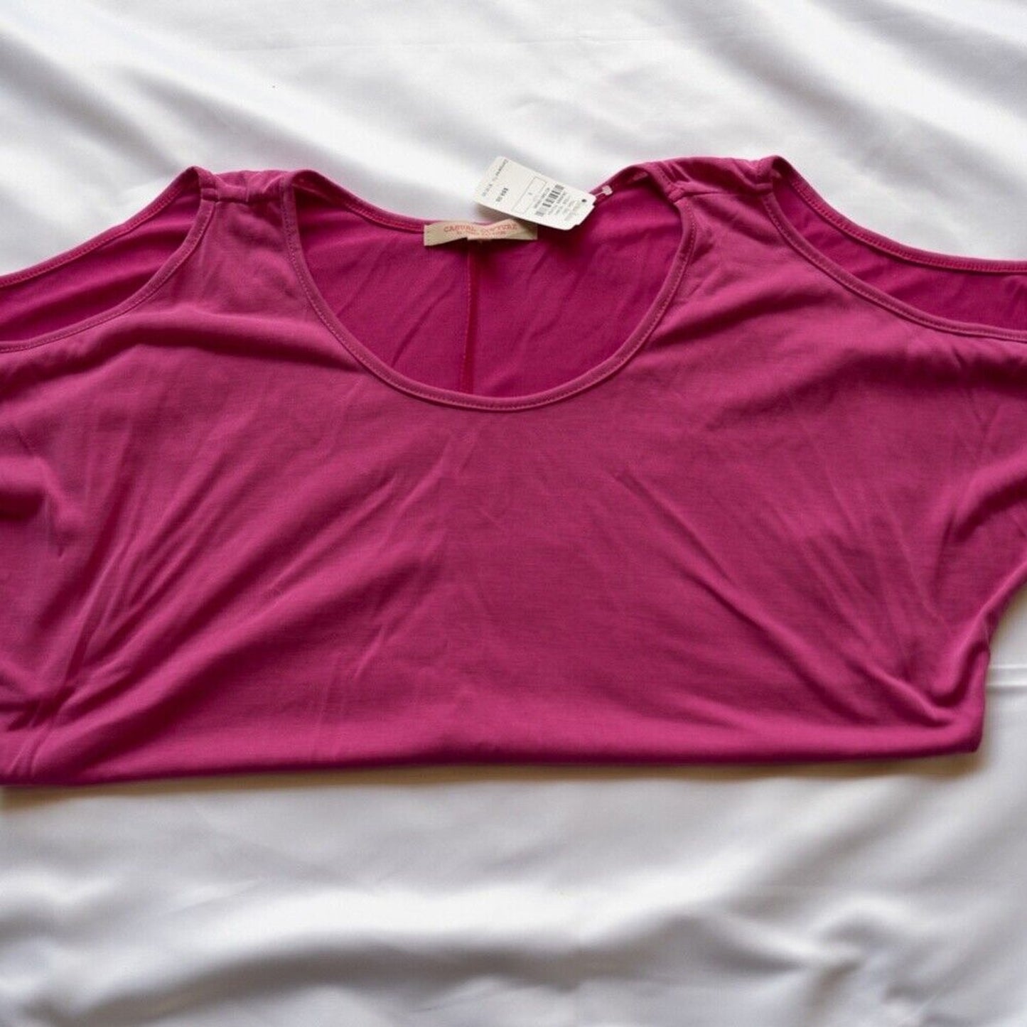 NWT Neiman Marcus Pink Fuchsia Cold Shoulder Scoop Neck Top Casual