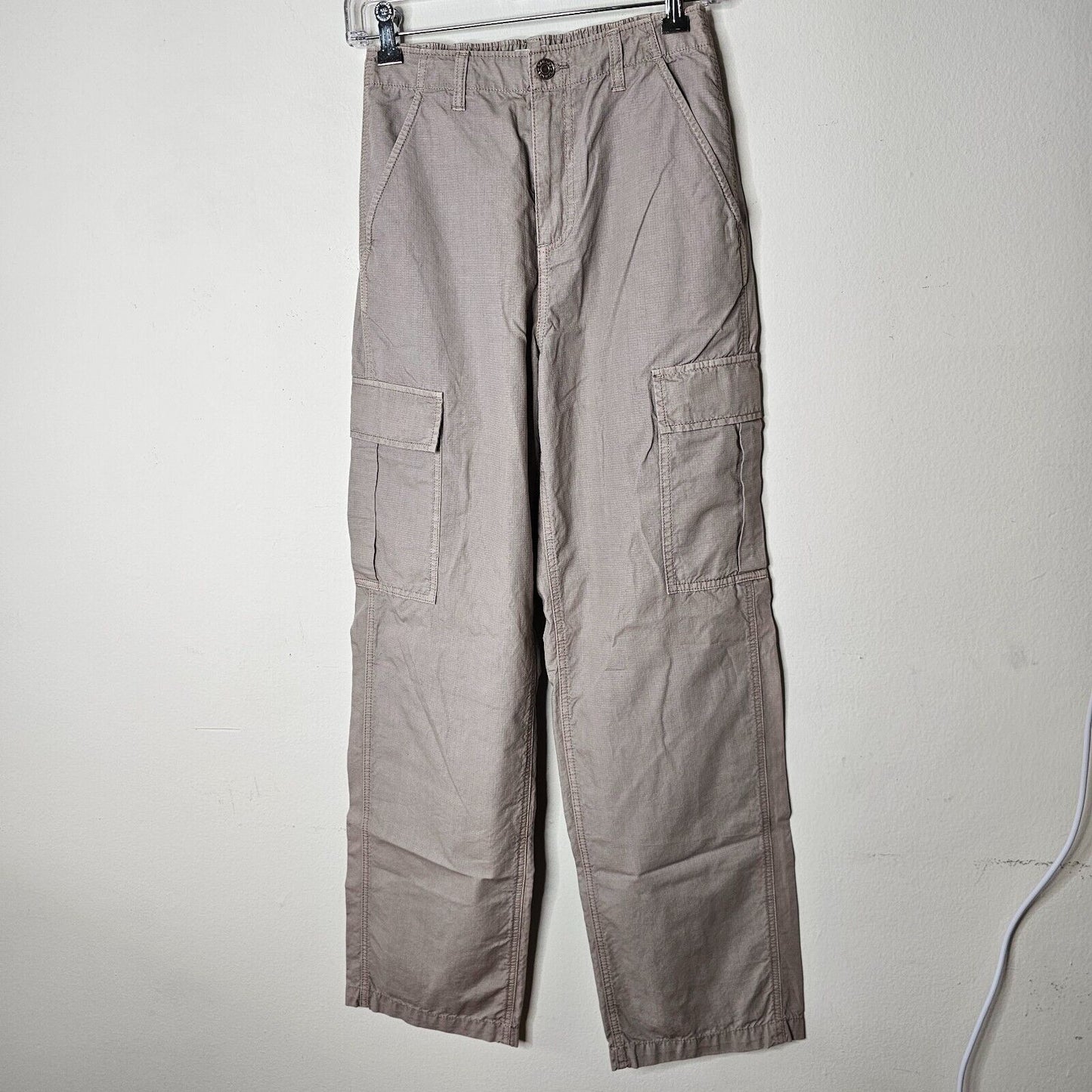 Garage Taupe Khaki Utility Wide Leg Pants Elastic Waist Cargo Zip Close XS
