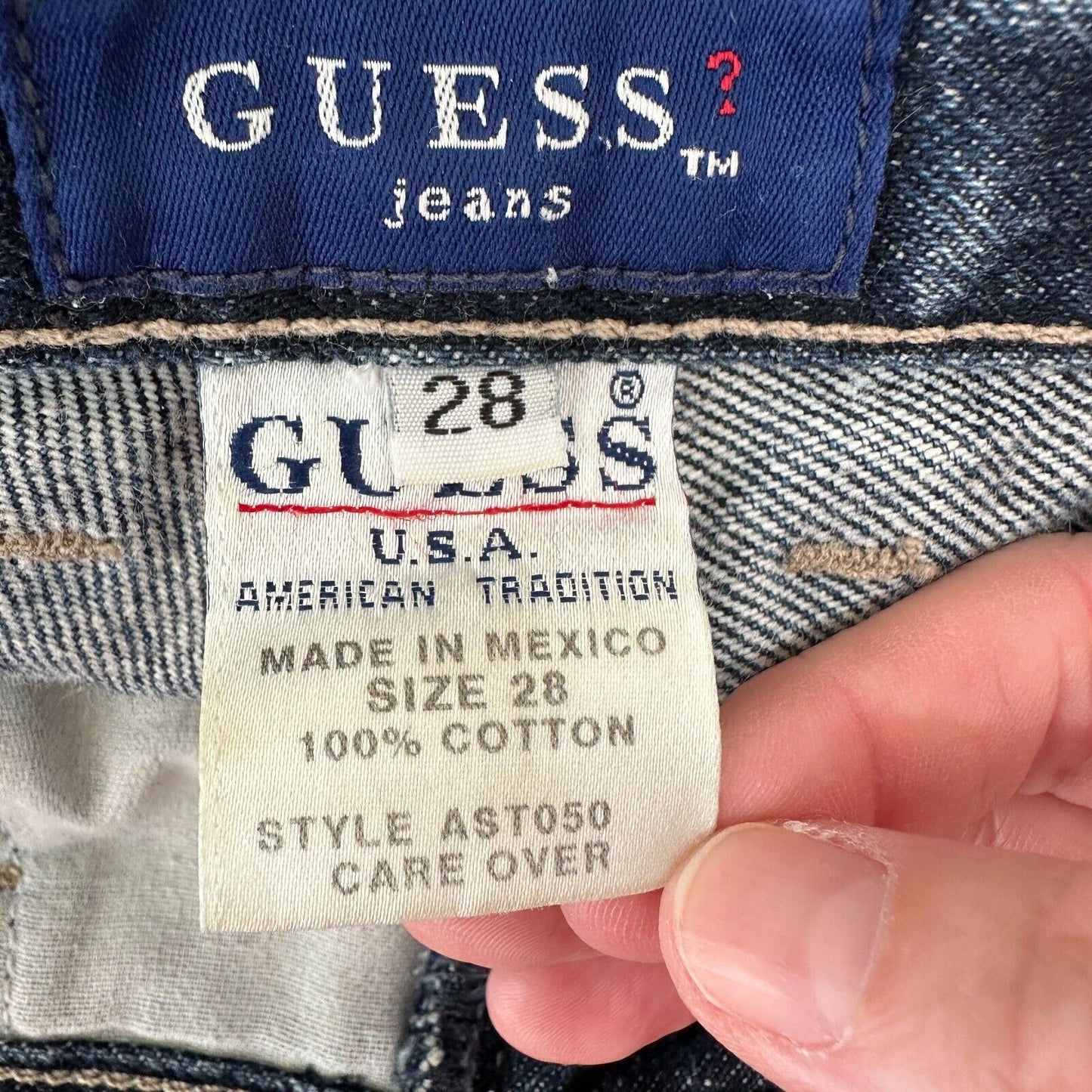Guess Dark Blue Wash Distressed Slim Leg Raw Hem Denim Jeans 28