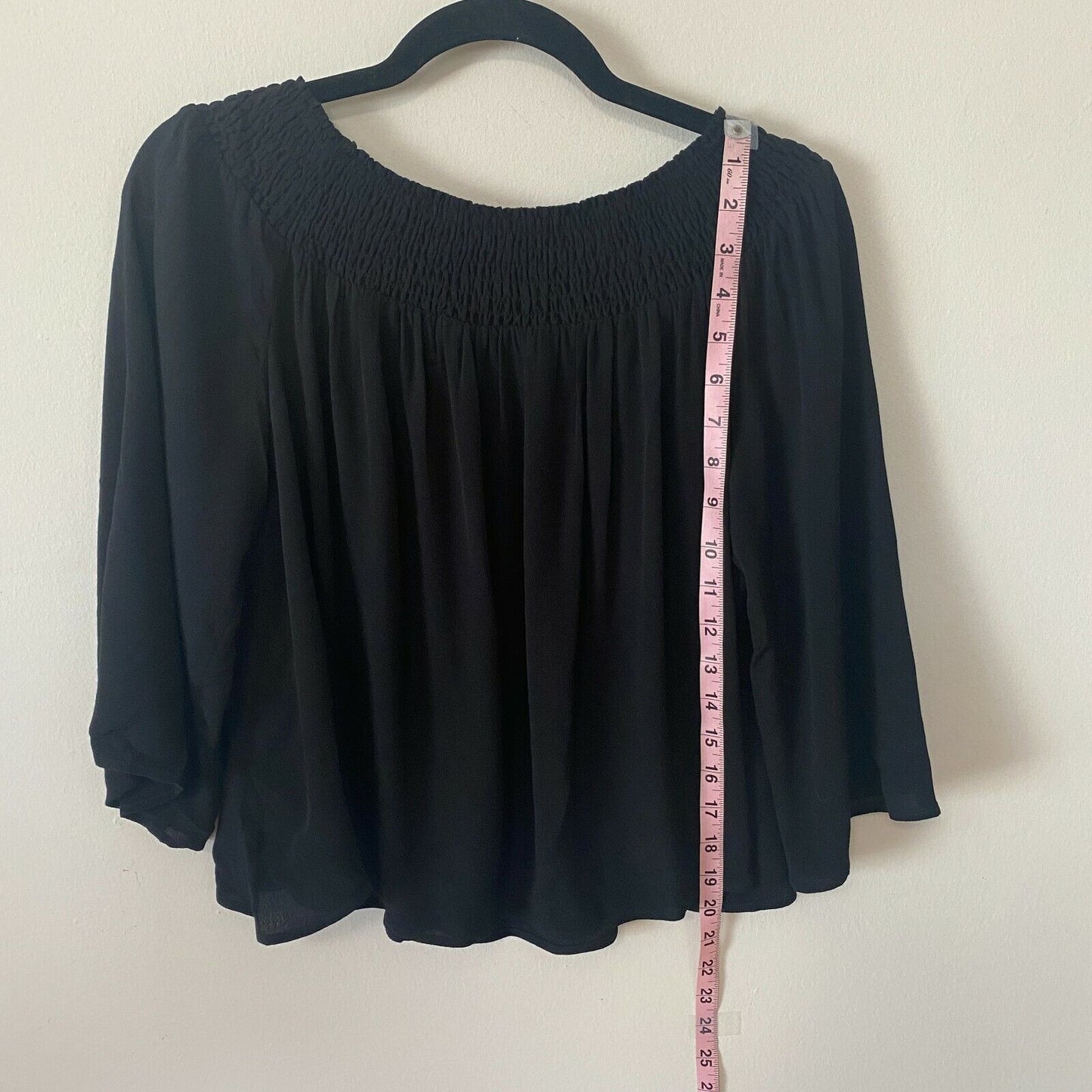 Aritzia Talula Marcilly Off Shoulder Ribbed Black Flowy Blouse Bell Sleeve SM