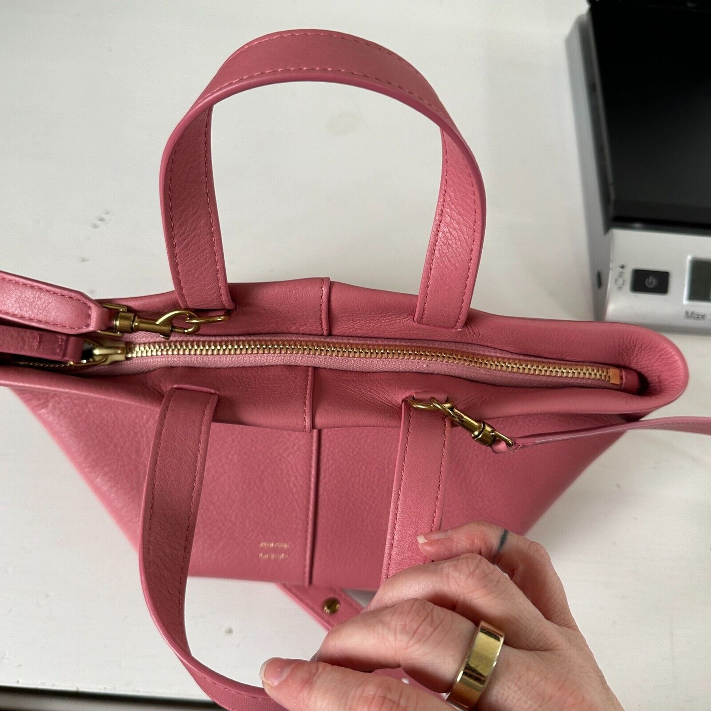 NWOT Mansur Gavriel Tulipano Mini Pebbled Leather Crossbody Bag Peony Pink