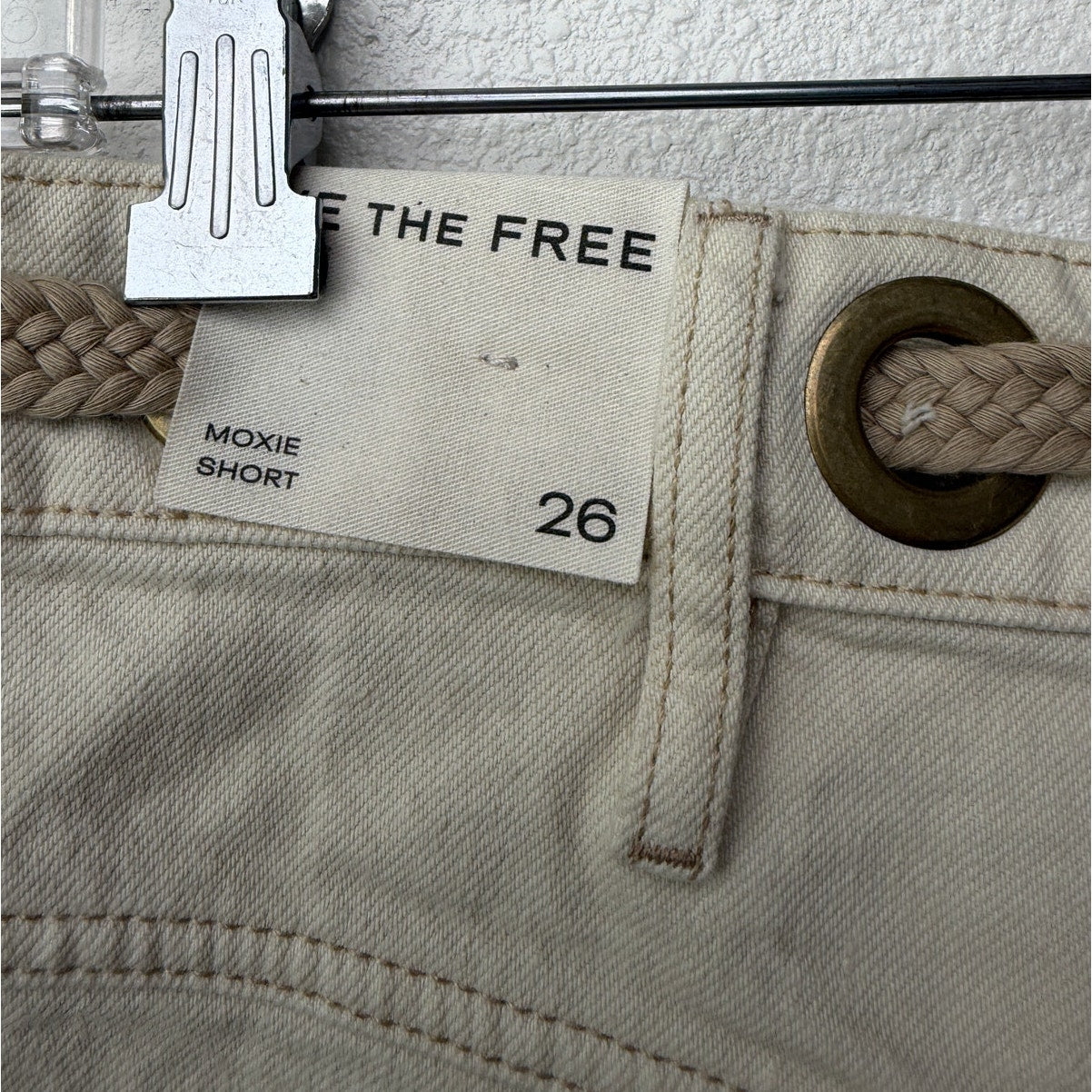 NWT We The Free Moxie Shorts Ivory Rope Belt Raw Hem Eyelet Size 26