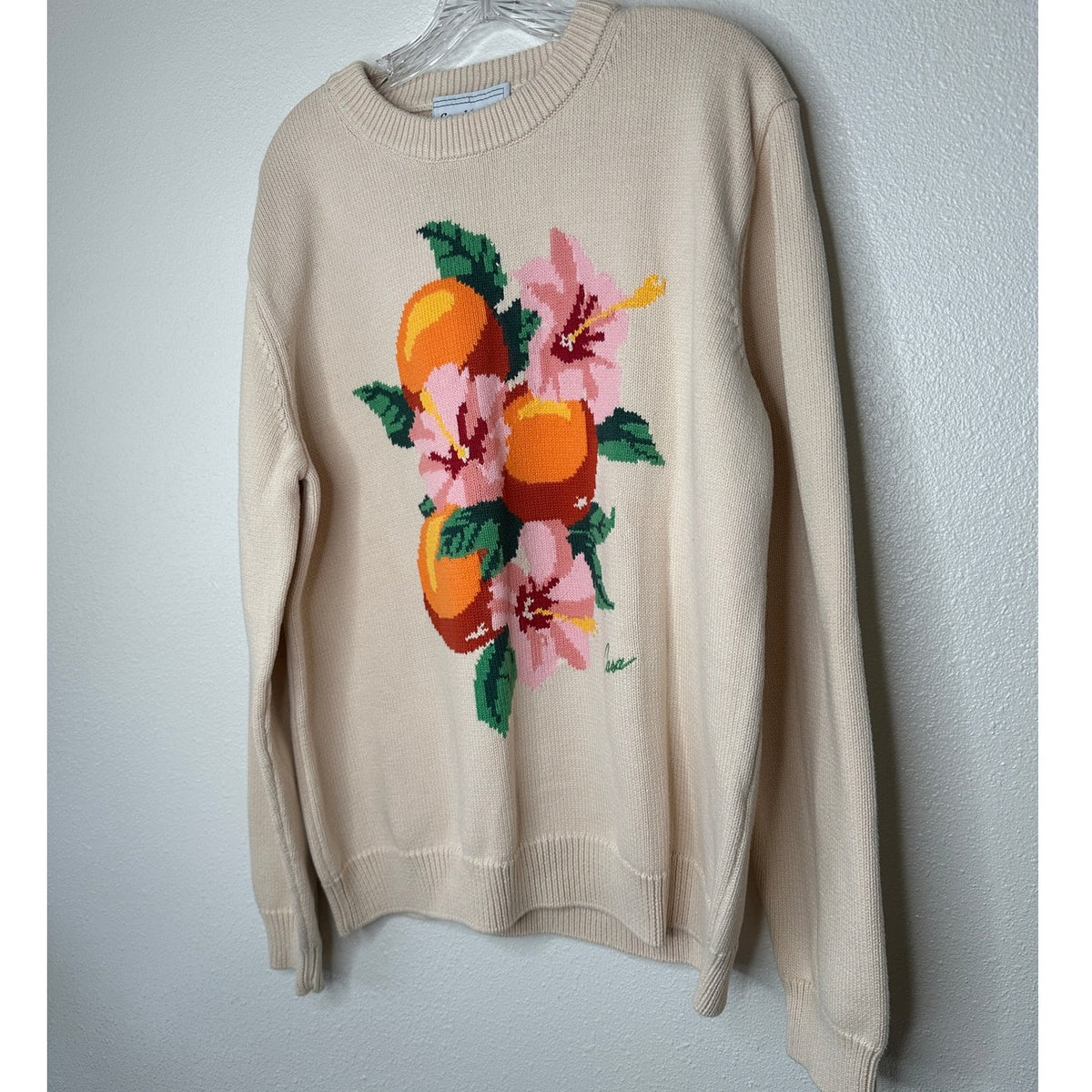 NWT Casablanca Cream Kapalia Oranges Graphic Intarsia Knit Sweater XXL