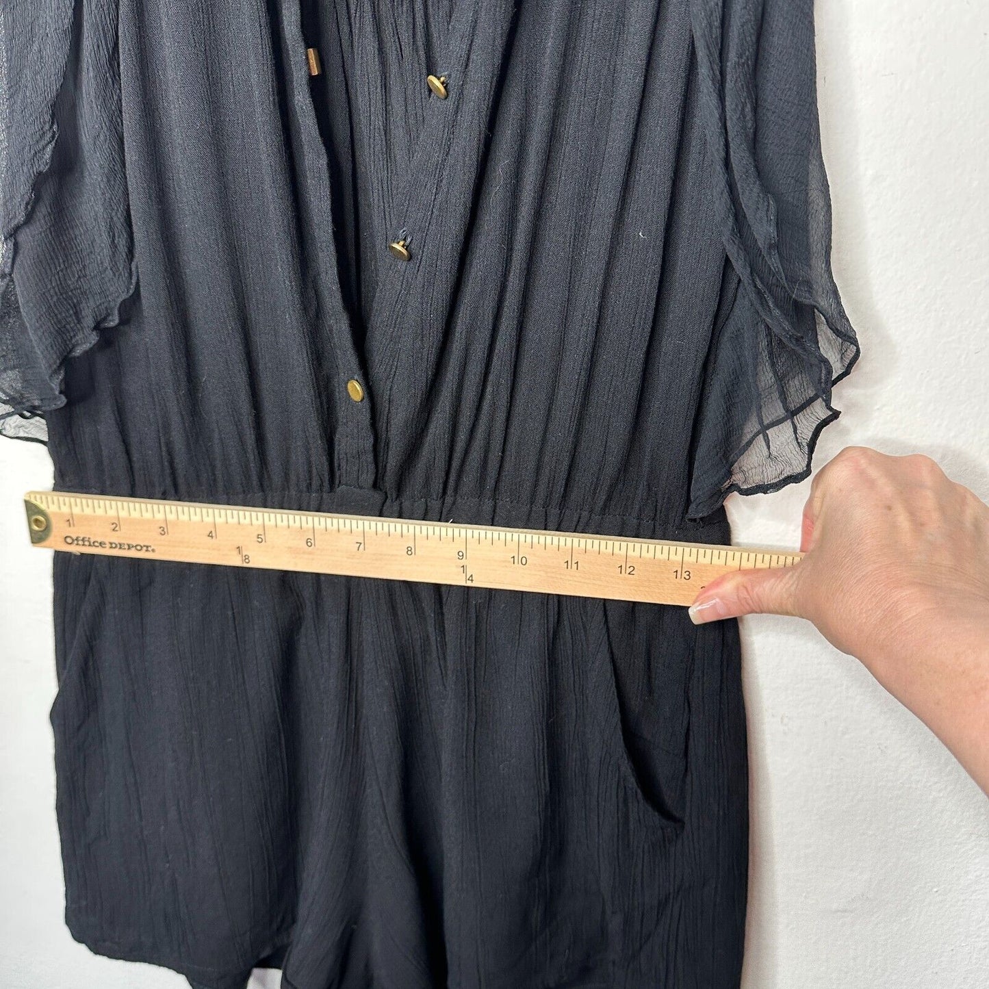 Revolve Ella Moss Black Piana Romper Tie Closure Ruffle Trim Back Cut Out S