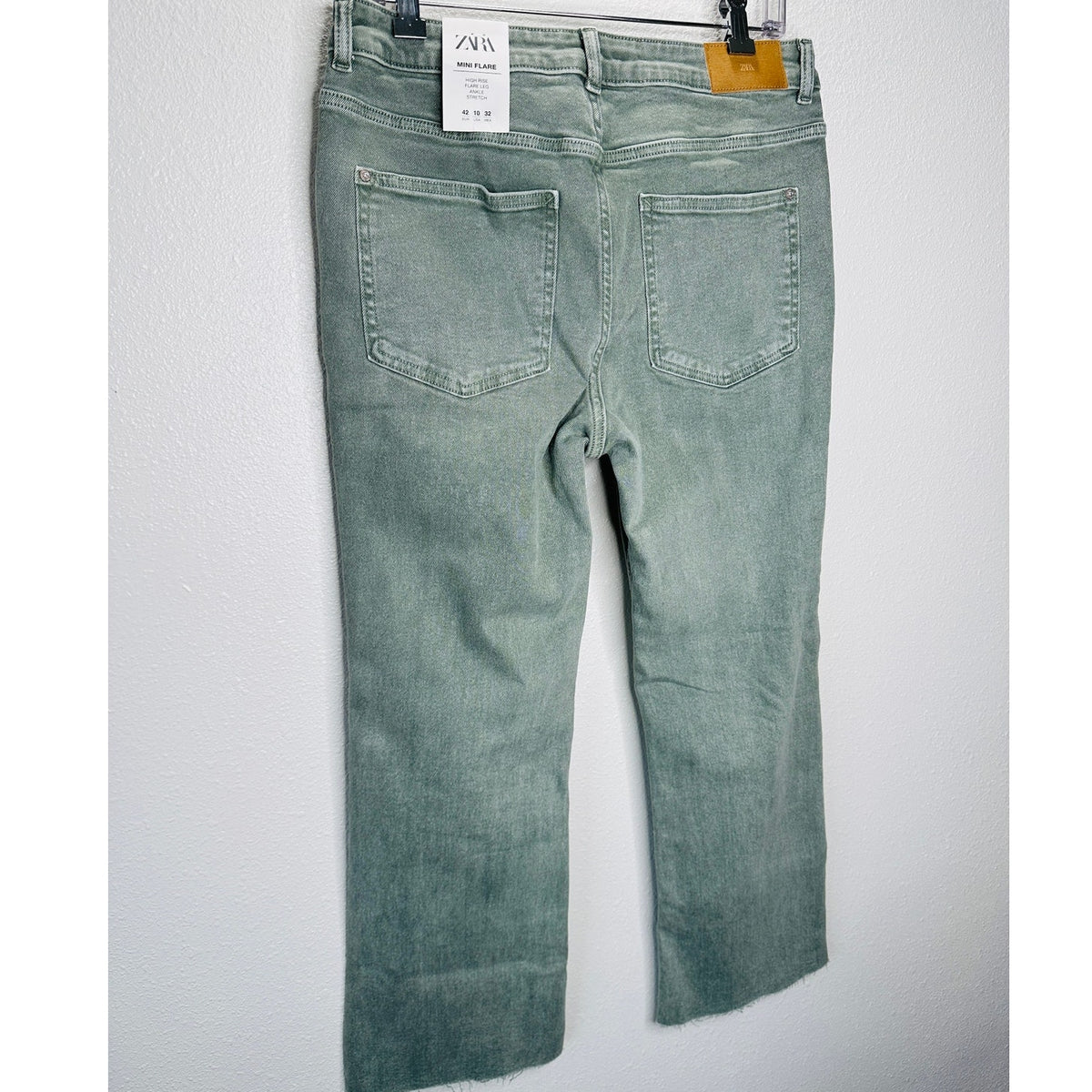 NWT Zara Olive Mini Flare High Rise Flare Leg Ankle Stretch Jean 10