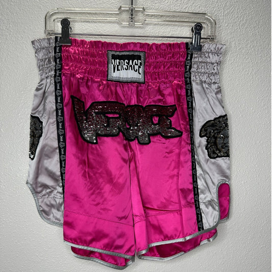 Versace Muay Thai Boxing Shorts Pink Silver Versace Medusa Patch 50 / L