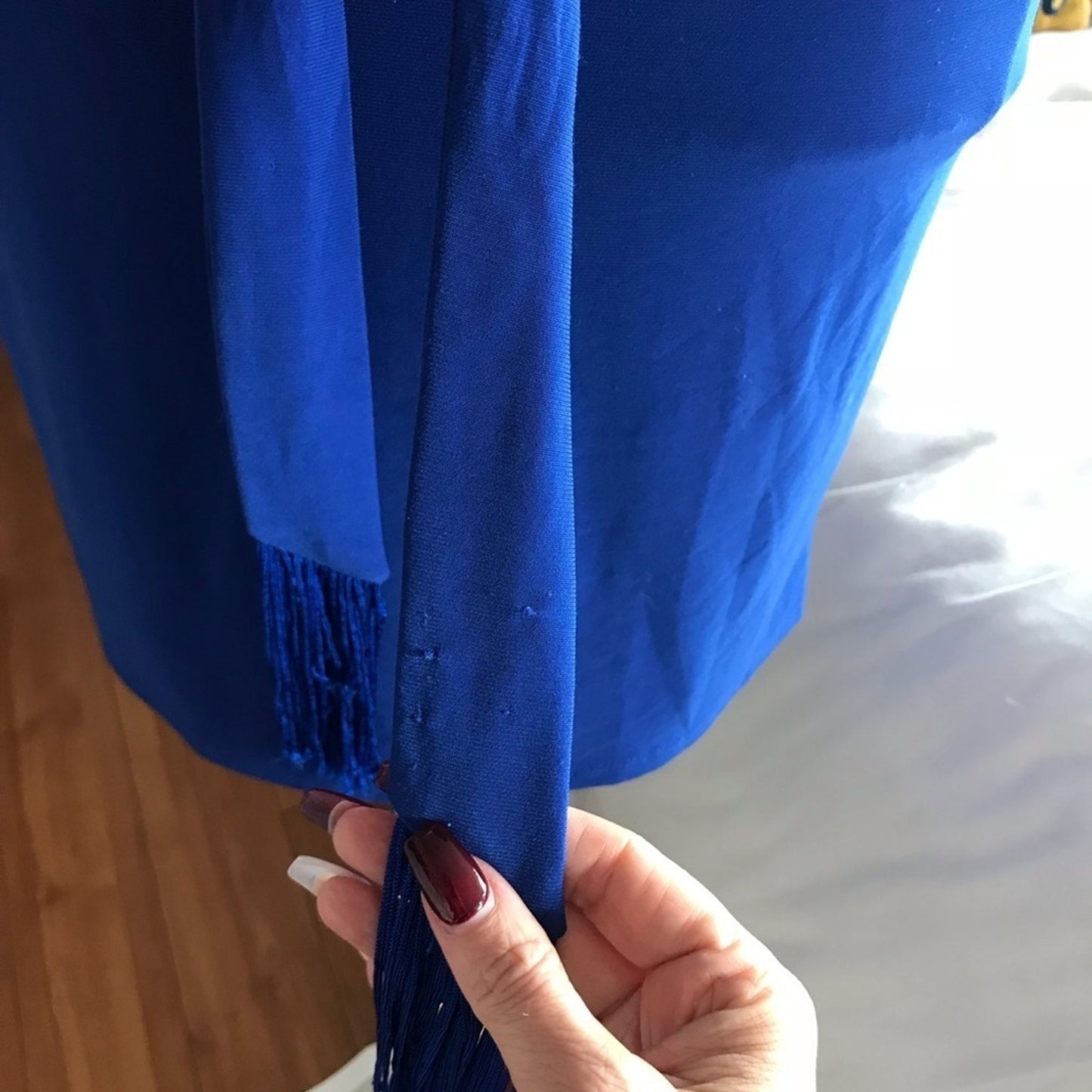 Jessica Simpson Royal Blue Split Sleeve Tie Sash Mini Cocktail Dress Small