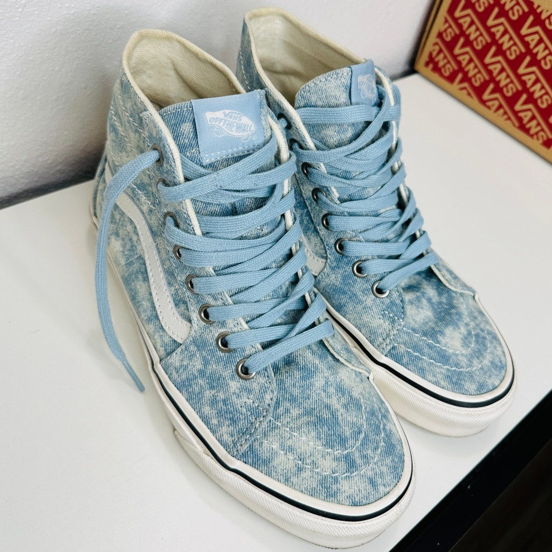 Vans Washed Blue White Sk8-Hi Taper Denim Winter Sky Skate Shoes 8