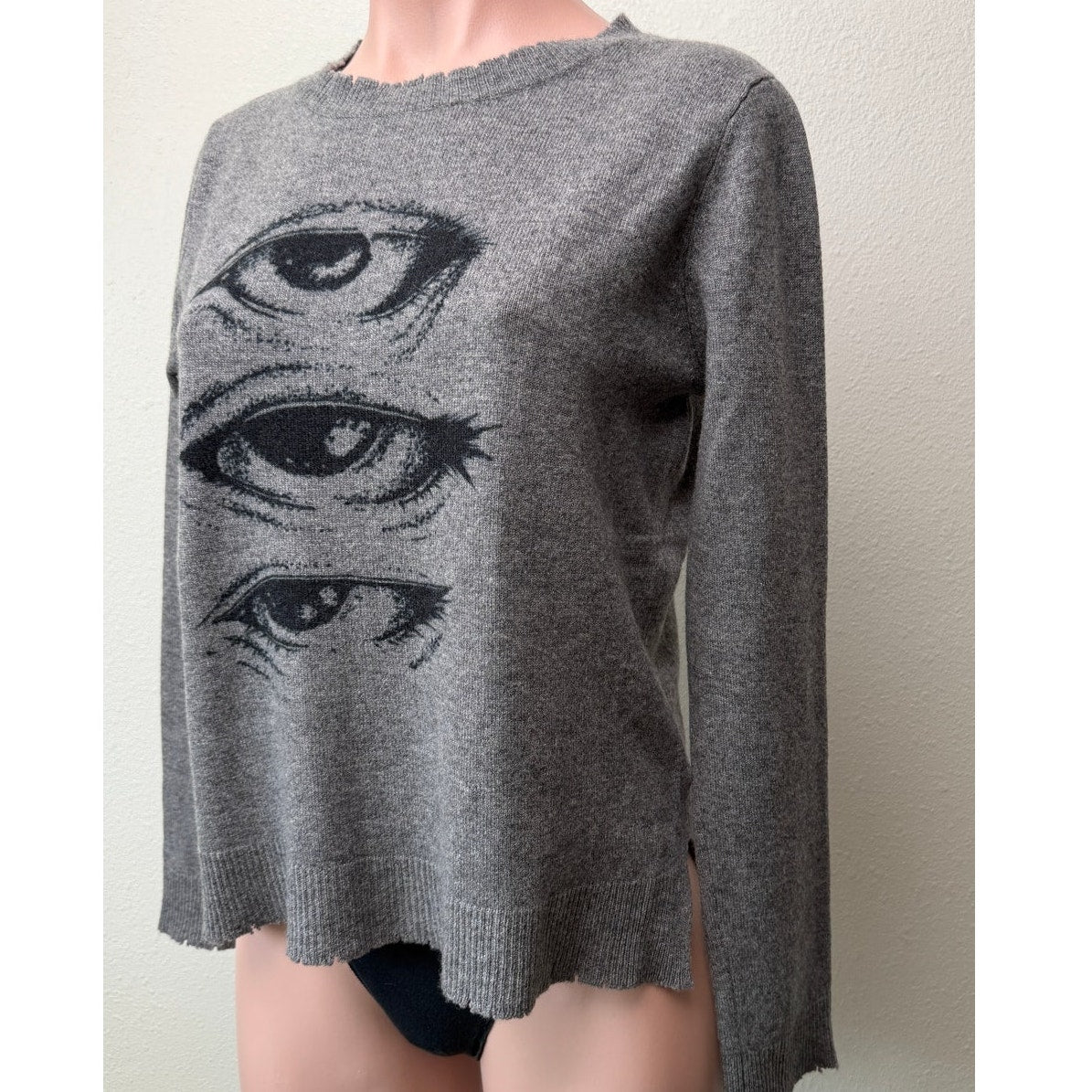 Artelier Nicole Miller Cashmere Eye Sweater Women P Gray