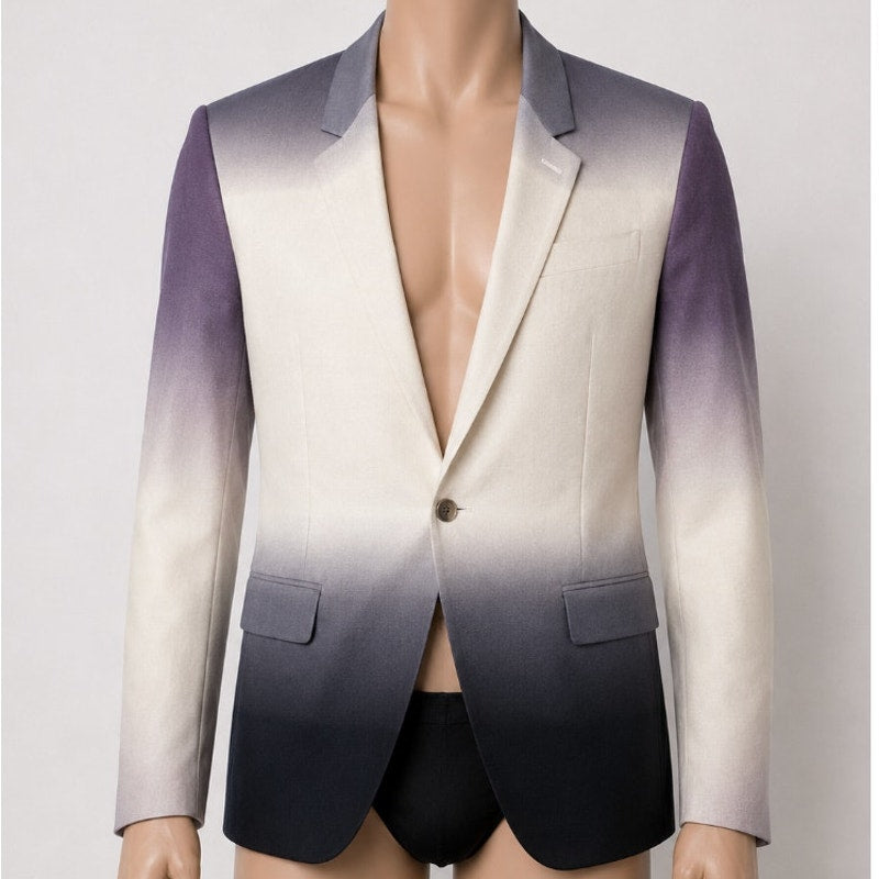 Rick Owens Cream Slim Fit Degrade Black Eggplant Virgin Wool Blazer Jacket 38