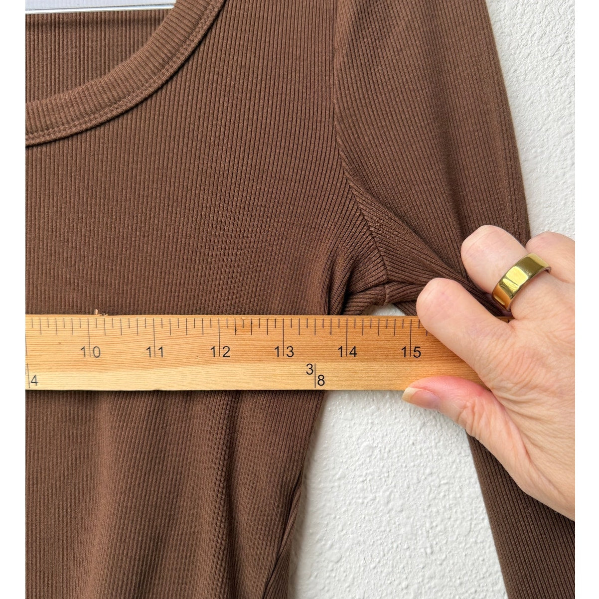 SHEIN Brown Ribbed Long Sleeve Square Neck Crop Top Size L
