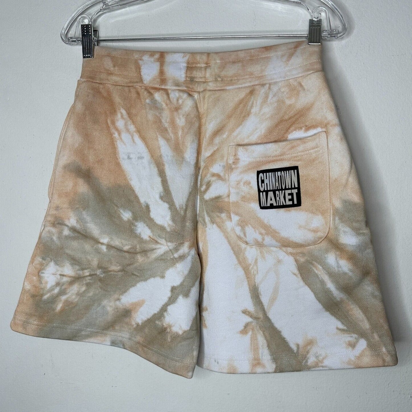Chinatown Market Beige Tie Dye Island Arc SweatShorts Side and Back Pocket S