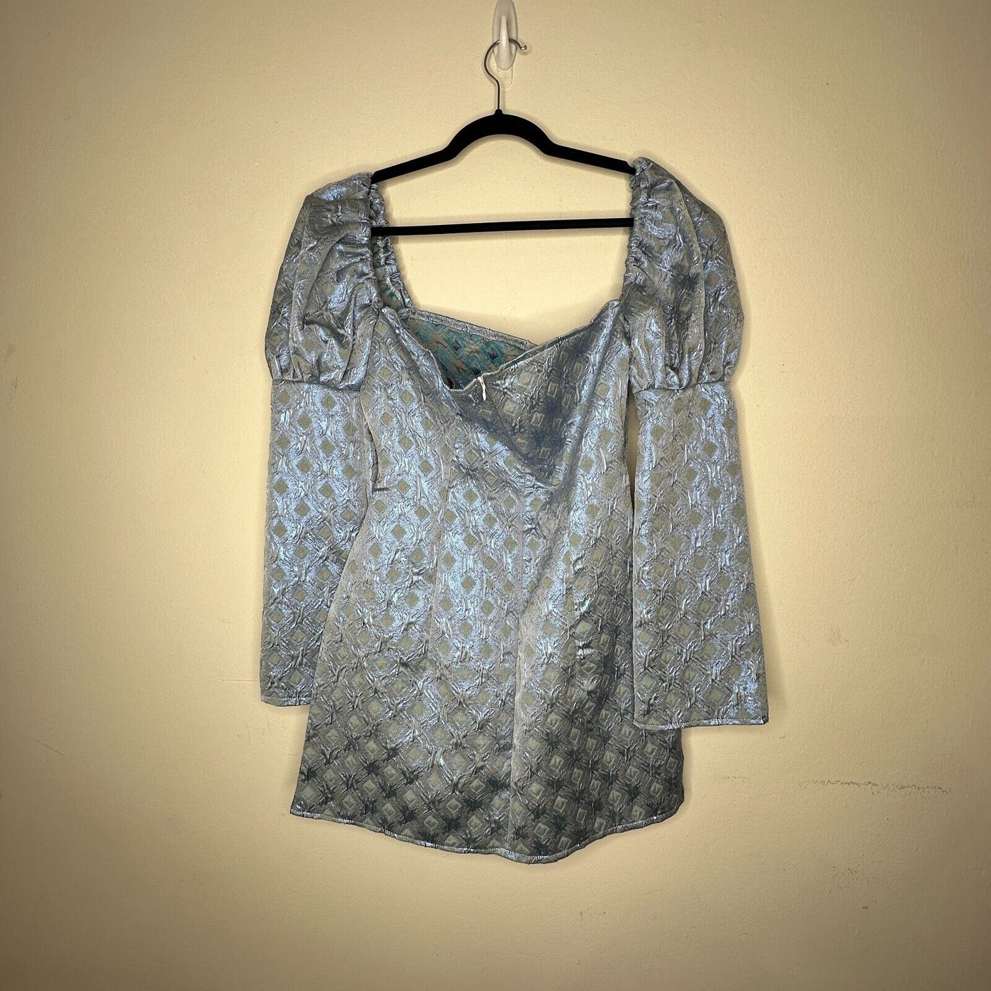 Olivia Rose Cute Blue Ophelia Diamond Crinkle Square Neck Puff Sleeve Mini XL