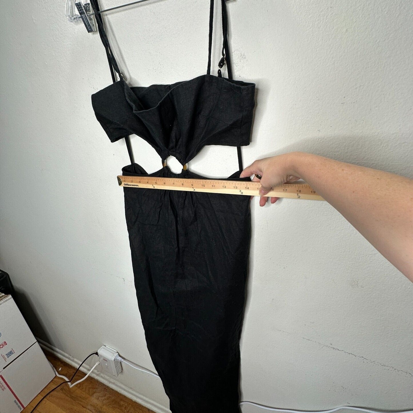 Rumer Black Avalon Ring Linen Dress Bandeau Top & Side Slit Skirt Zip Back L