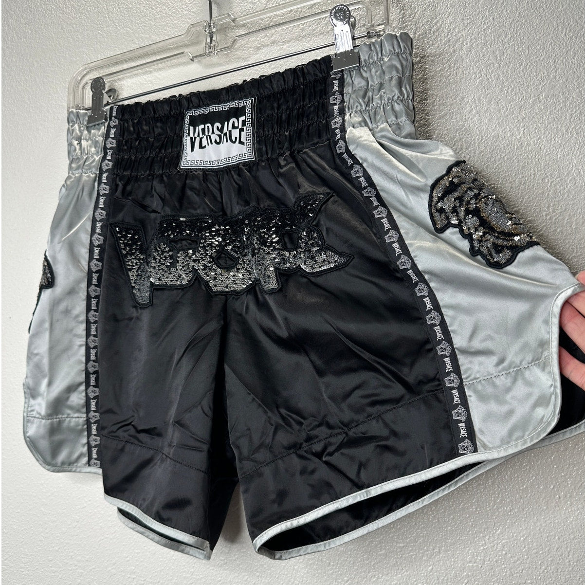 Versace Muay Thai Boxing Shorts Black & Silver Sequin 48 / M