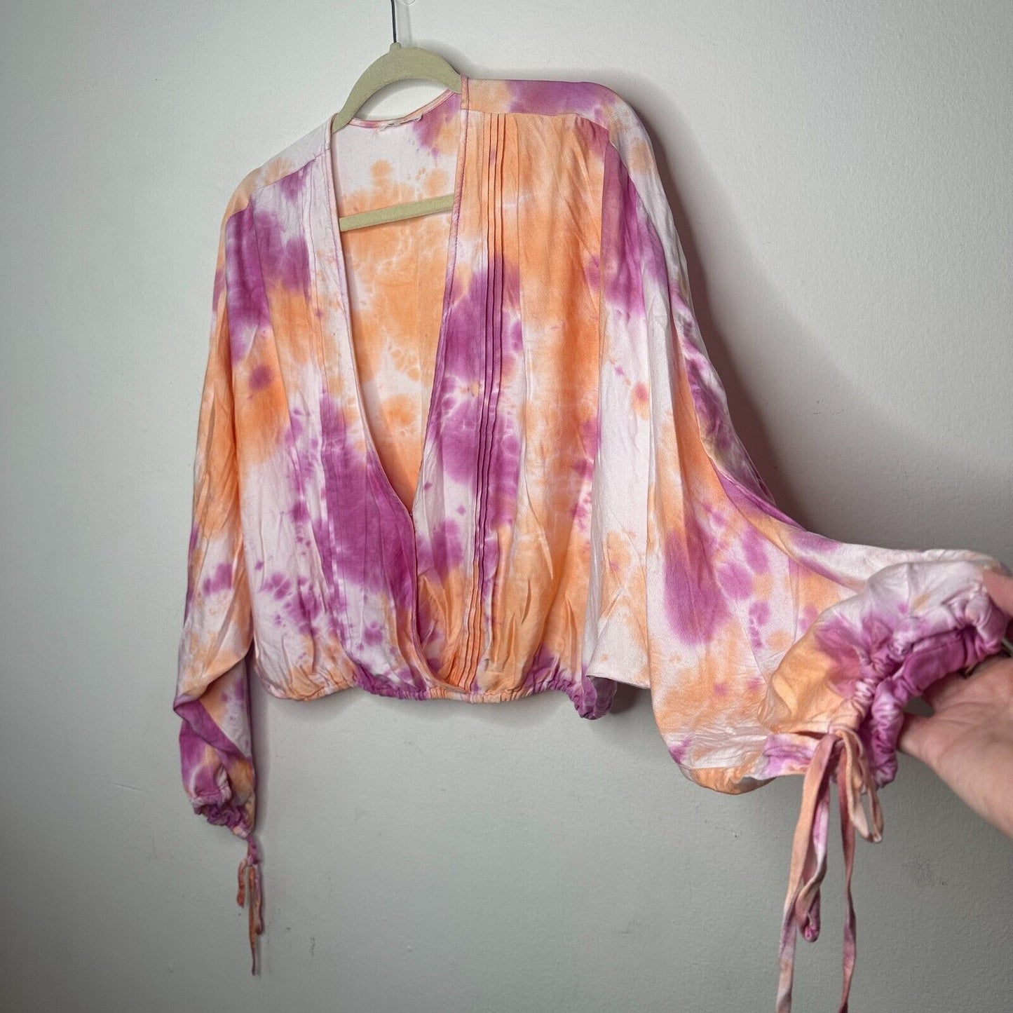Revolve Tularosa Dolce Deep-V Pastel Tie Dye Pintuck Top Cuff Ties Medium