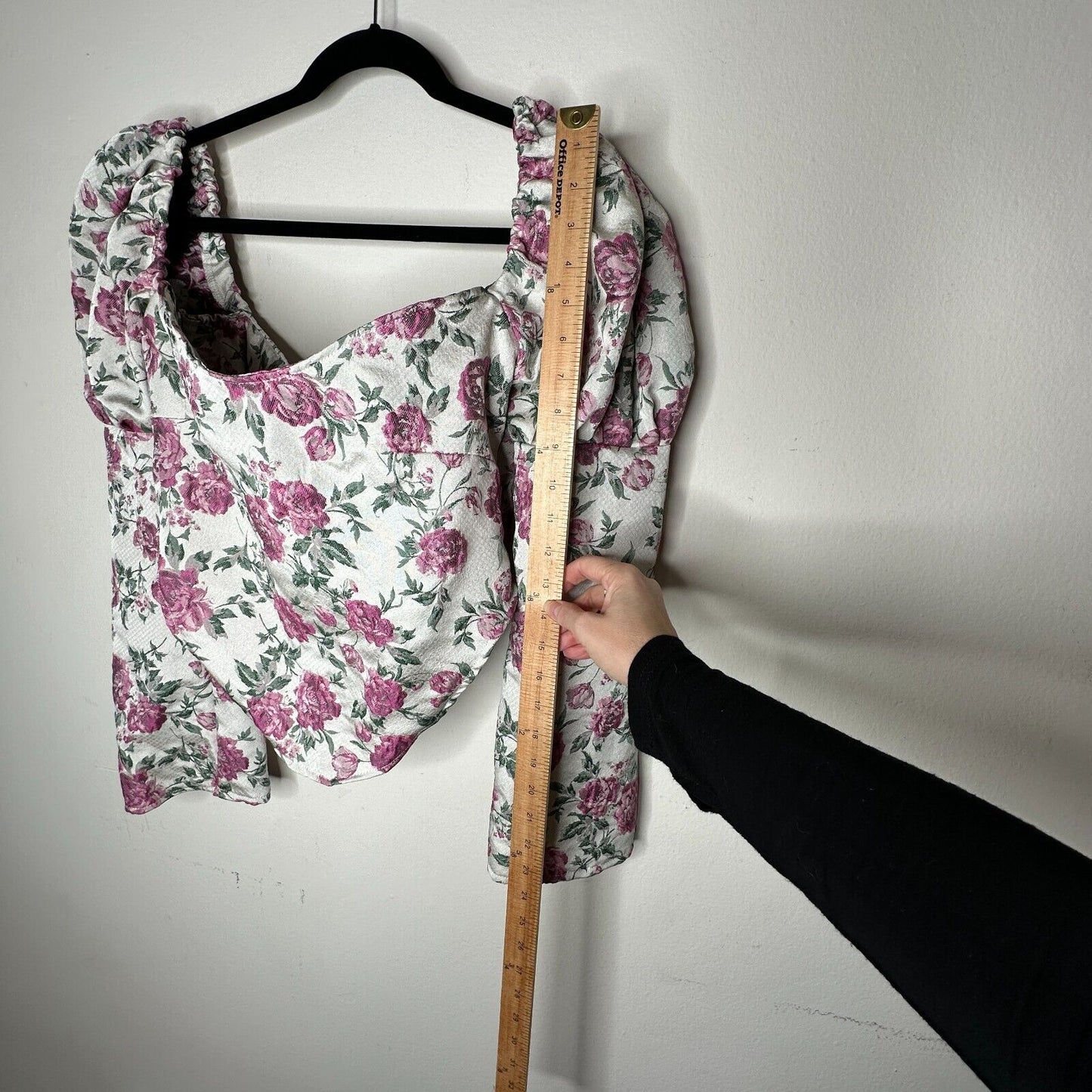 Olivia Rose The Label Cream Pink Green Floral Square Neck Puff Sleeve Crop XL