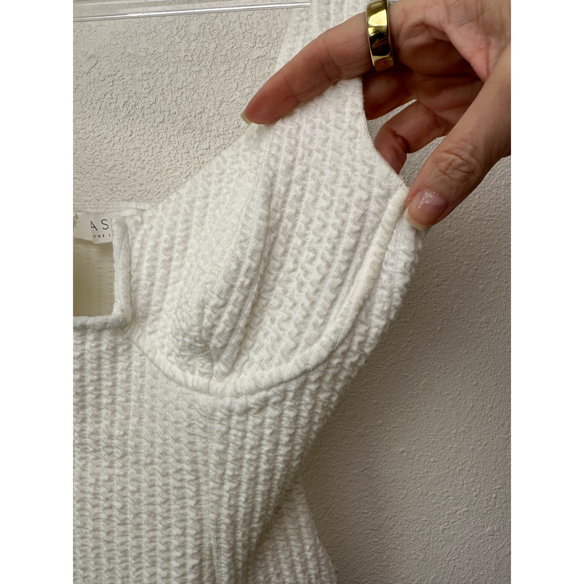 ASTR The Label Off White Textured Seersucker Bodysuit XS