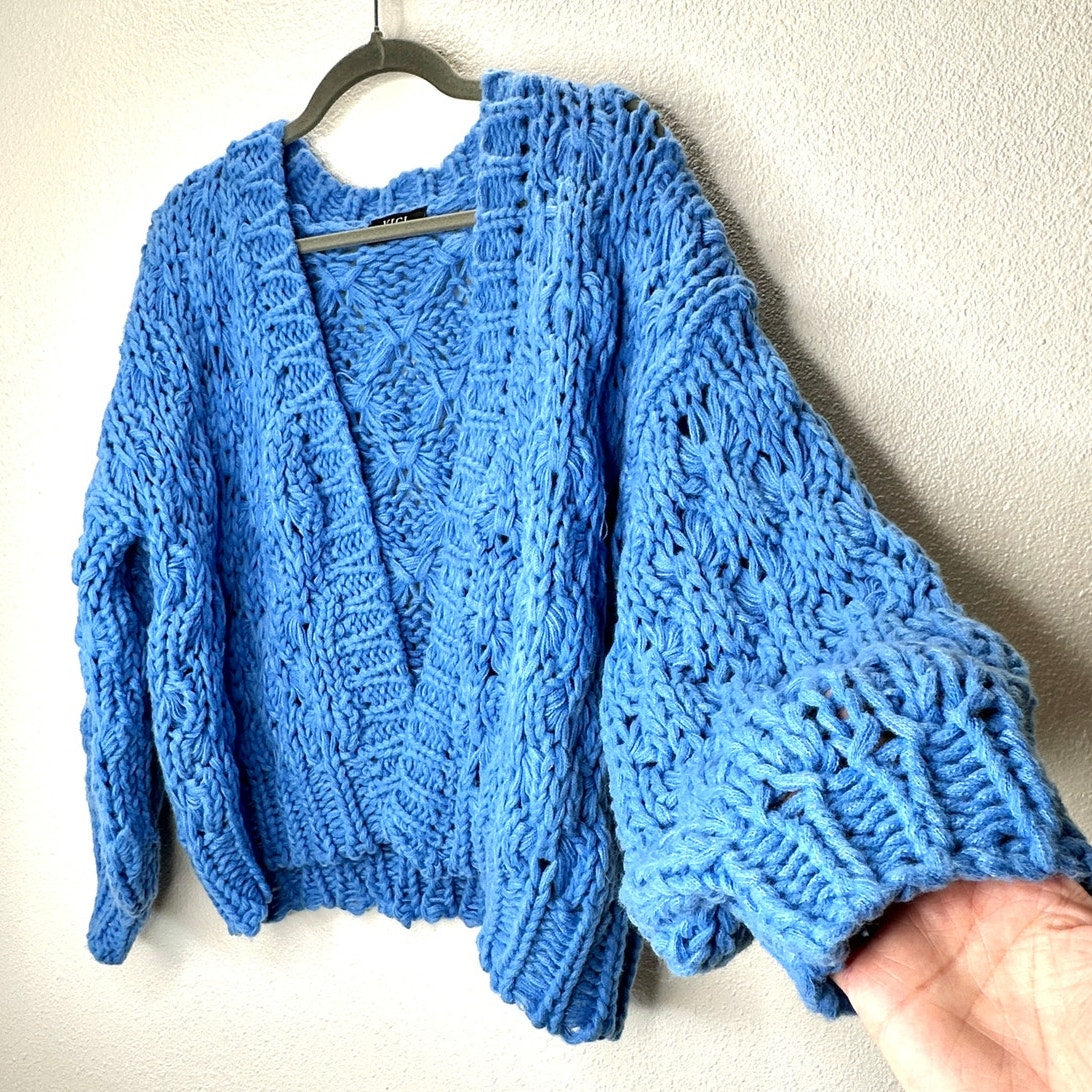Vici Dusty Blue Chunky Knit Oversized Open Front Cardigan Sweater S