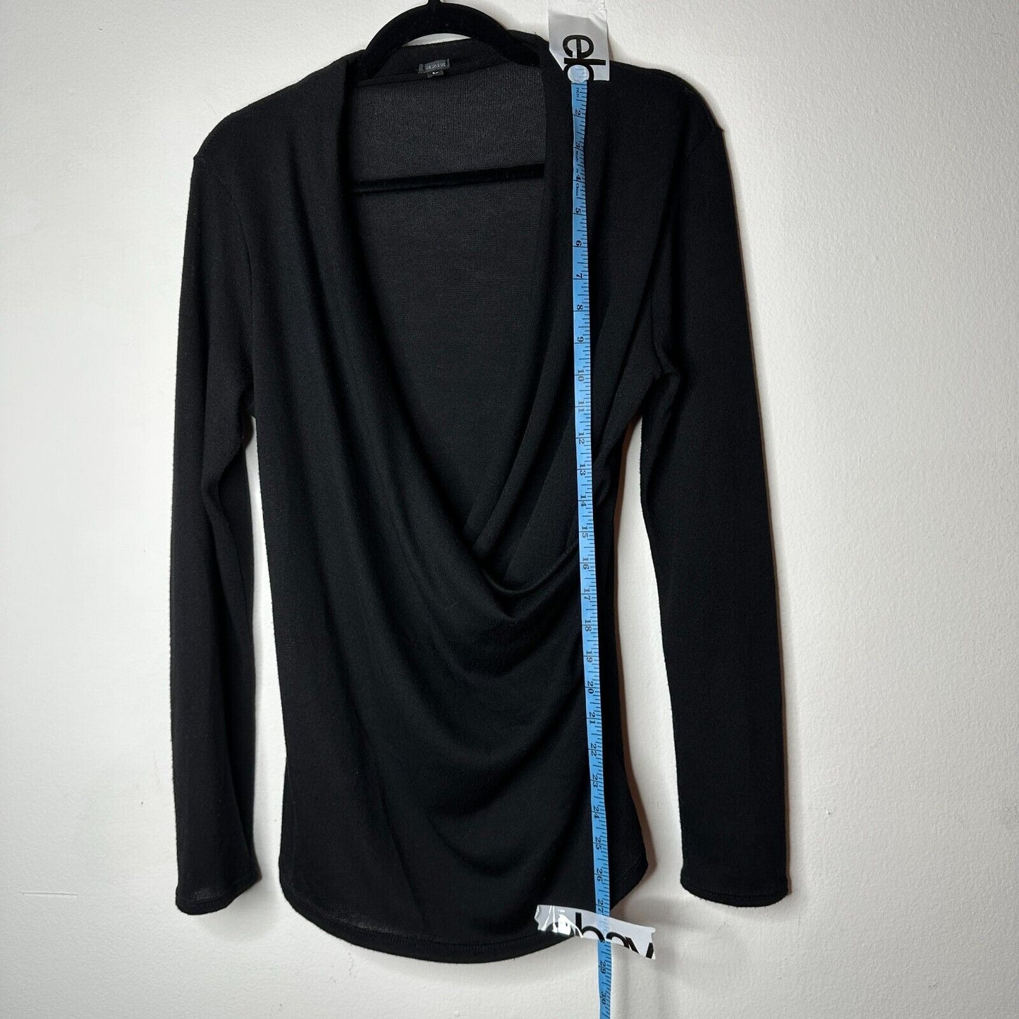 Aziz Jet Black Slinky Faux Wrap Deep VNeck Long Sleeve Sweater Jumper Top L